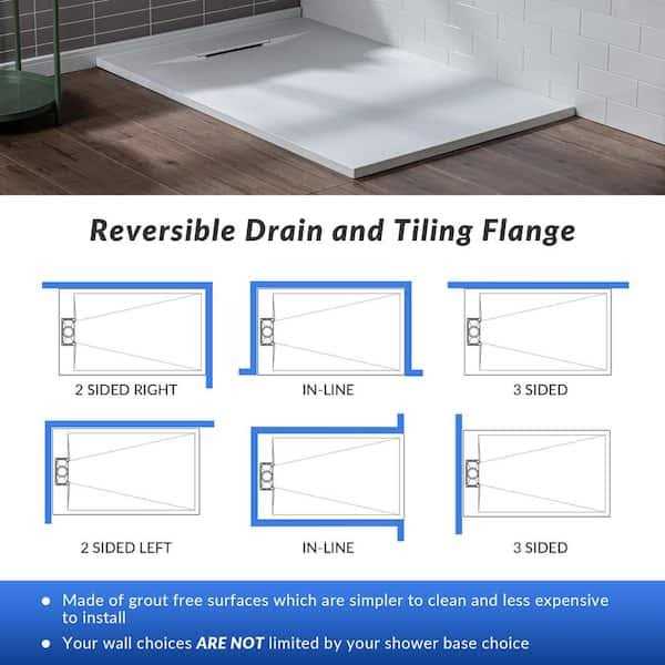 WOODBRIDGE Alcove Zero Threshold Shower Pan Base Drain - Inhomebuy