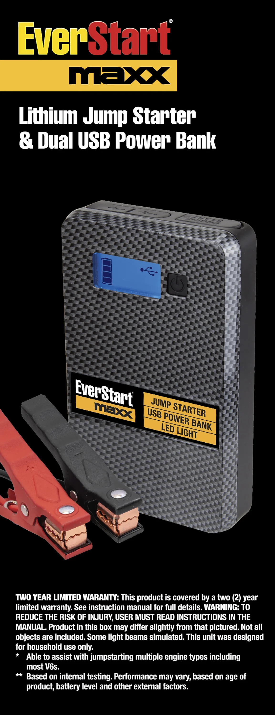 Everstart Maxx Compact 800 Amp 12 Volts Lithium Jump Starter with USB - Inhomebuy