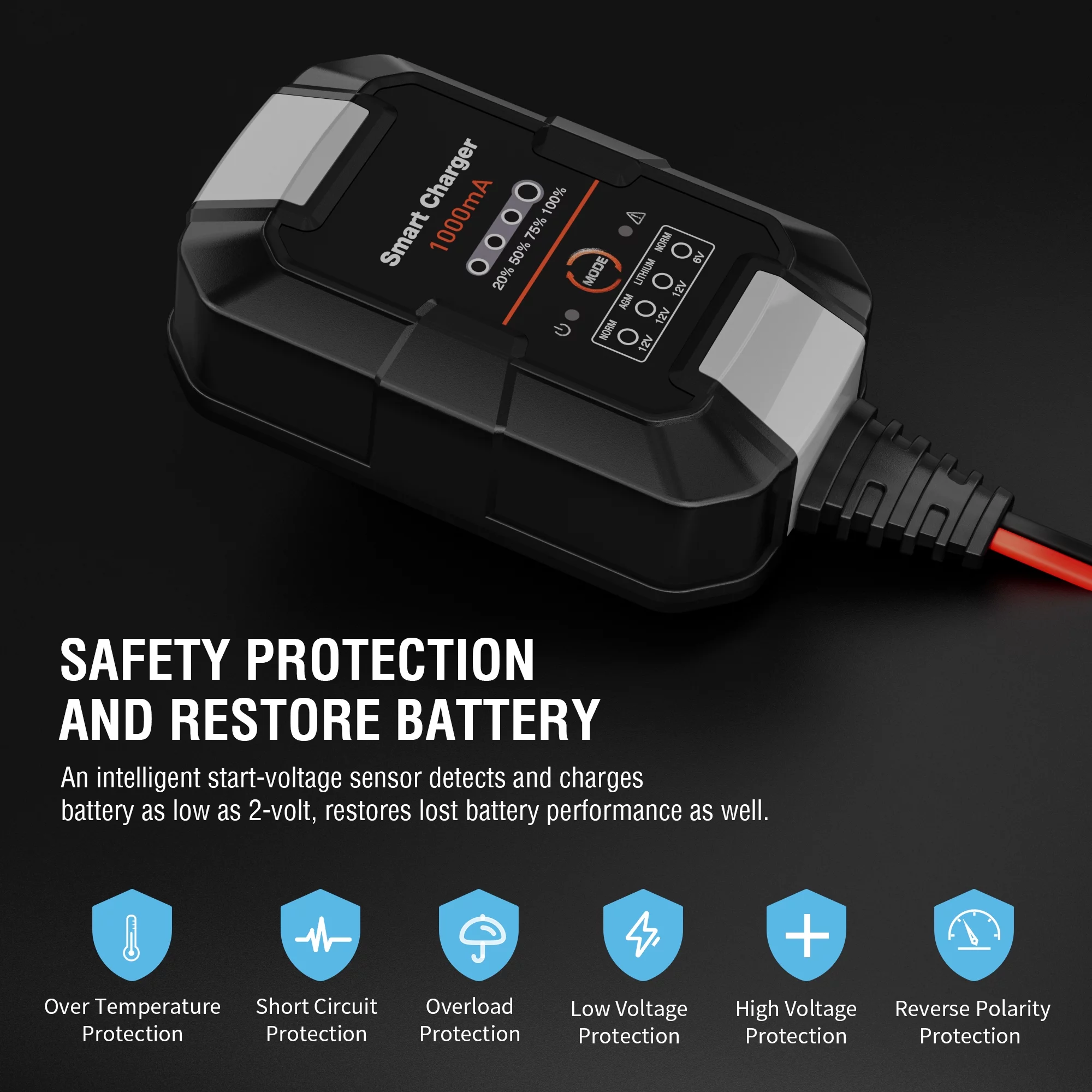 NEXPOW Battery Charger - 6V/12V 1A Trickle Charger, Battery Maintainer for Car Motorcycle - Inhomebuy