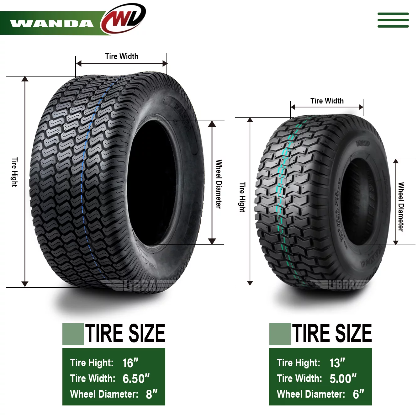 Set of 4 New Lawn Mower Turf Tires 13x5-6 Front & 16x6.5-8 Rear /4PR - Inhomebuy
