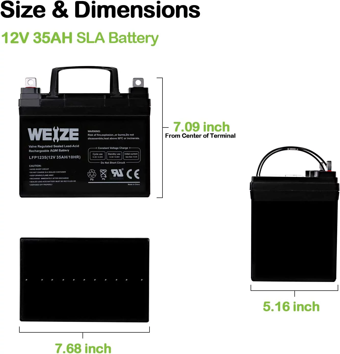 Weize 12V 35AH Sealed Lead Acid Rechargeable Deep Cycle SLA AGM Battery - Inhomebuy