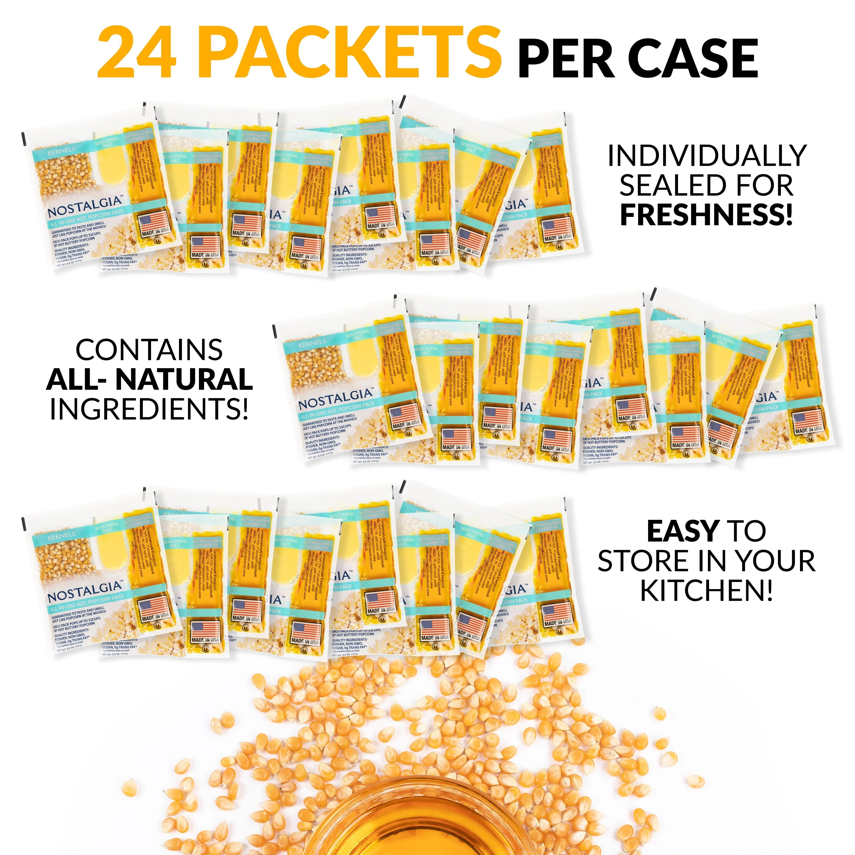 Best Tasting Premium 4-Ounce Popcorn, Oil & Seasoning Salt All-In-One Packs - 24 Count - Inhomebuy