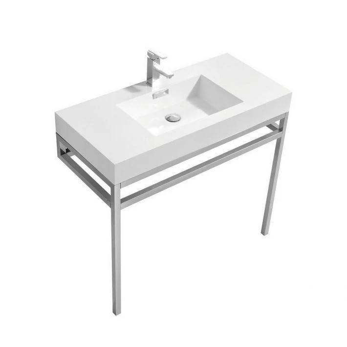 KubeBath Haus 36 in. Stainless Steel Console w/ White Acrylic Sink - Chrome, CH36 - Inhomebuy