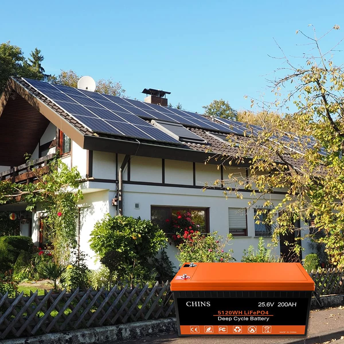 CHINS Smart LiFePO4 Lithium Iron Battery 12.8V 100Ah for Boat Fishing - Inhomebuy