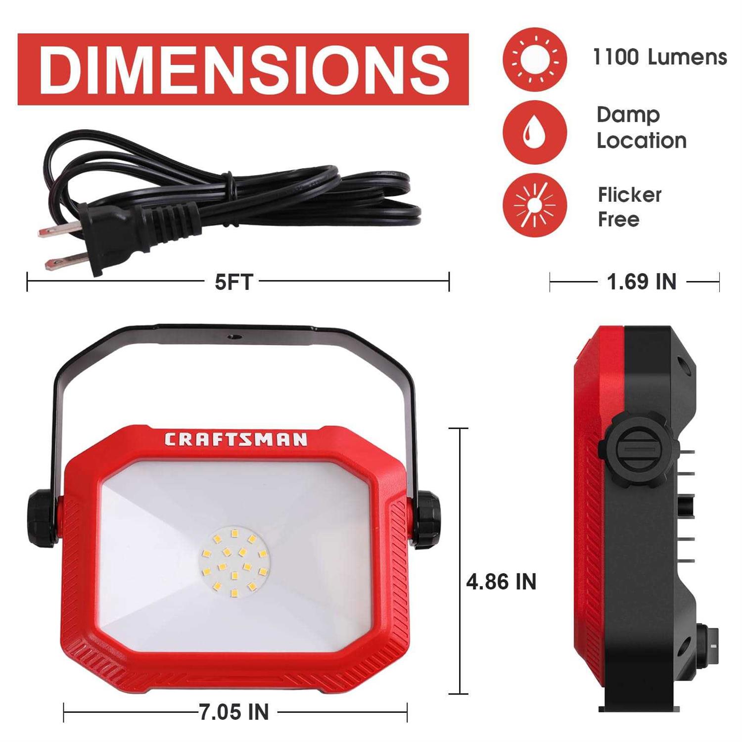Craftsman 1100 Lumens 4000k Led Tiltable Portable Work Light 2-in-1 Adjustable Metal Rotating Stand and Handle CMXELAYMPL1067 - Inhomebuy
