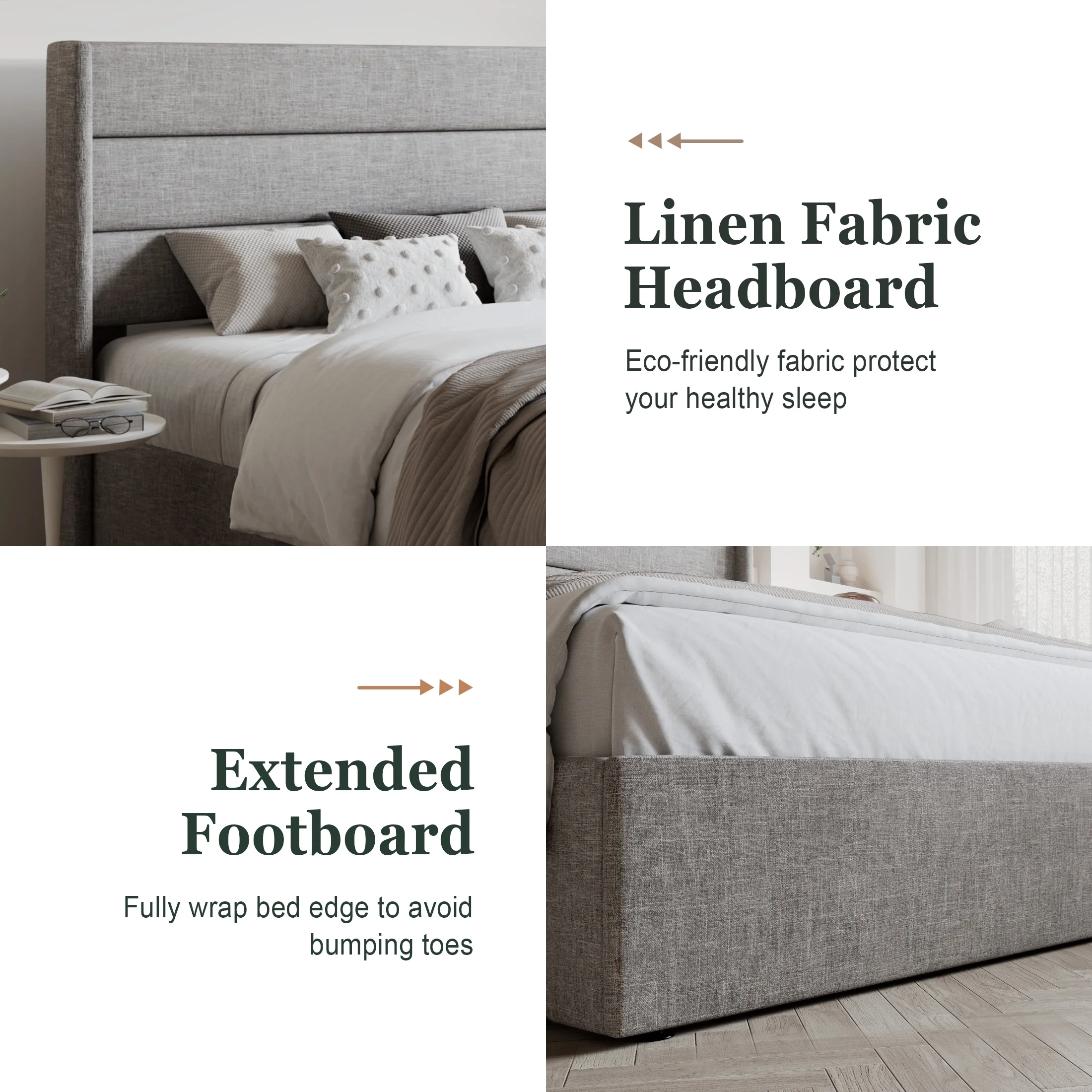 Amolife King Size Upholstered Lift up Storage Platform Bed Frame with Channel Wingback Headboard, Beige, Adult - Inhomebuy