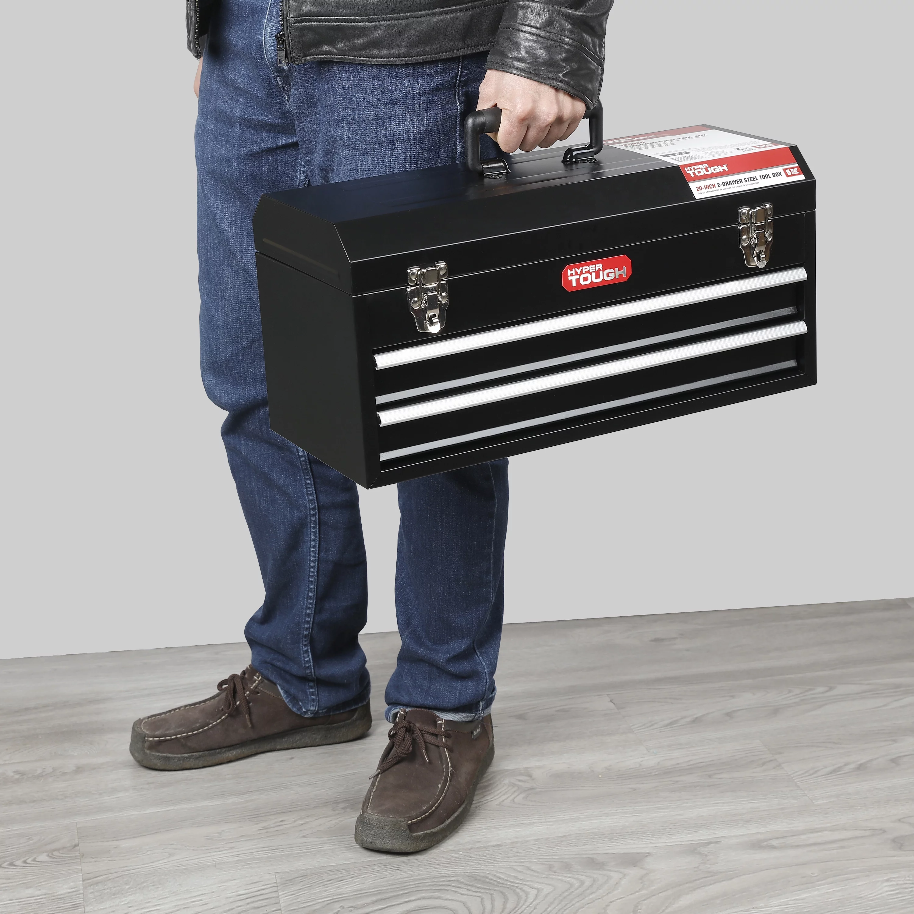 Hyper Tough 20-inch 2-Drawer Tool Box, Tool Chest with Flip-up Lid, Black, Steel - Inhomebuy
