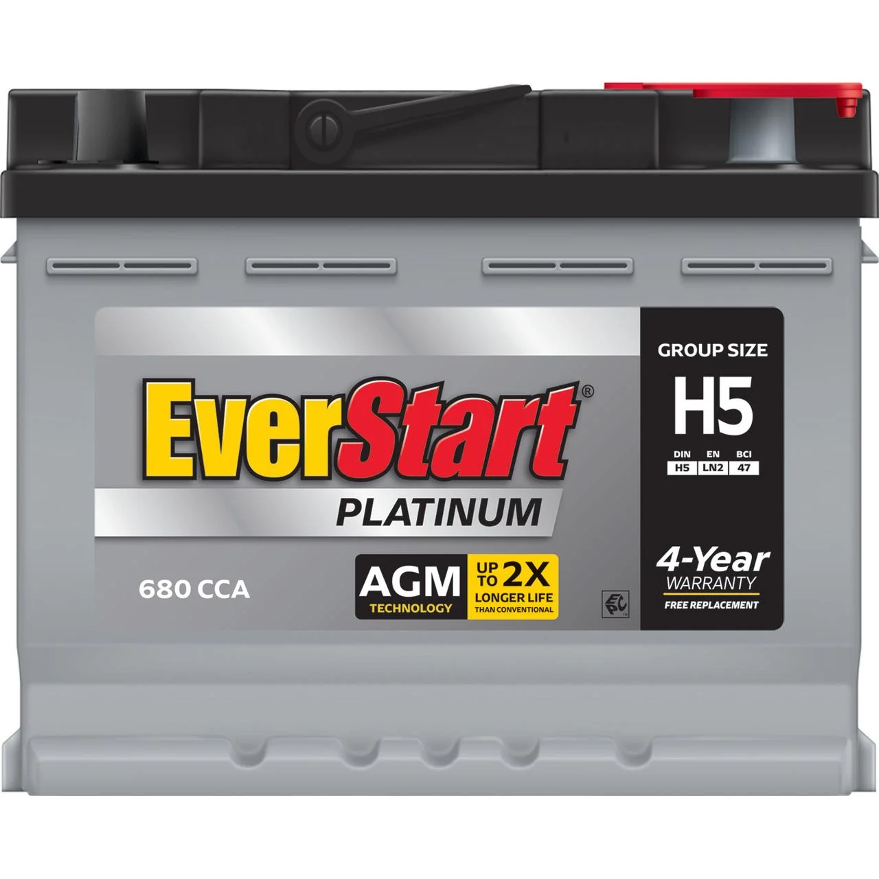EverStart Platinum AGM Automotive Battery, Group Size H5 / LN2 / 47 12 Volt, 680 CCA - Inhomebuy