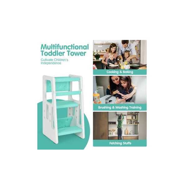 Costway Kids Kitchen Step Stool with Double Safety Rails Toddler Learning Stool - Inhomebuy