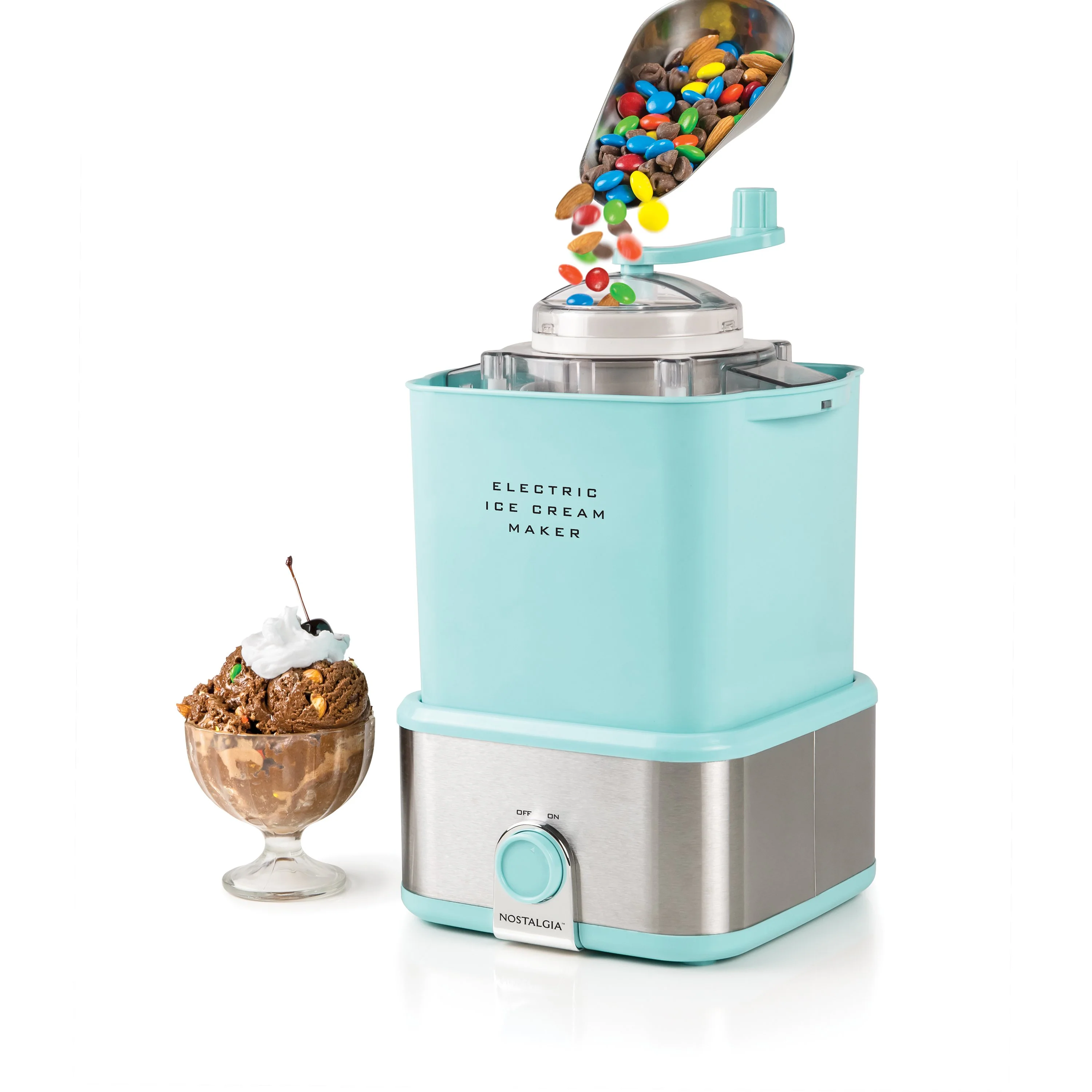 2-Quart Electric Ice Cream Maker With Candy Crusher, Aqua/Stainless Steel - Inhomebuy