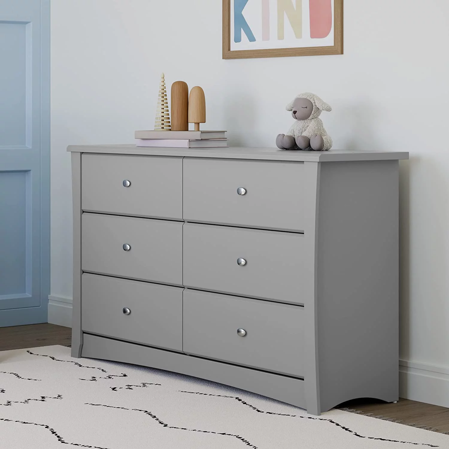 Storkcraft Crescent 6 Drawer Double Dresser (White) \u2013 Dresser for Kids Bedroom  Nursery Dresser Organizer  Chest of Drawers for Bedroom with 6 Drawers  Universal Design for Children\ - Inhomebuy