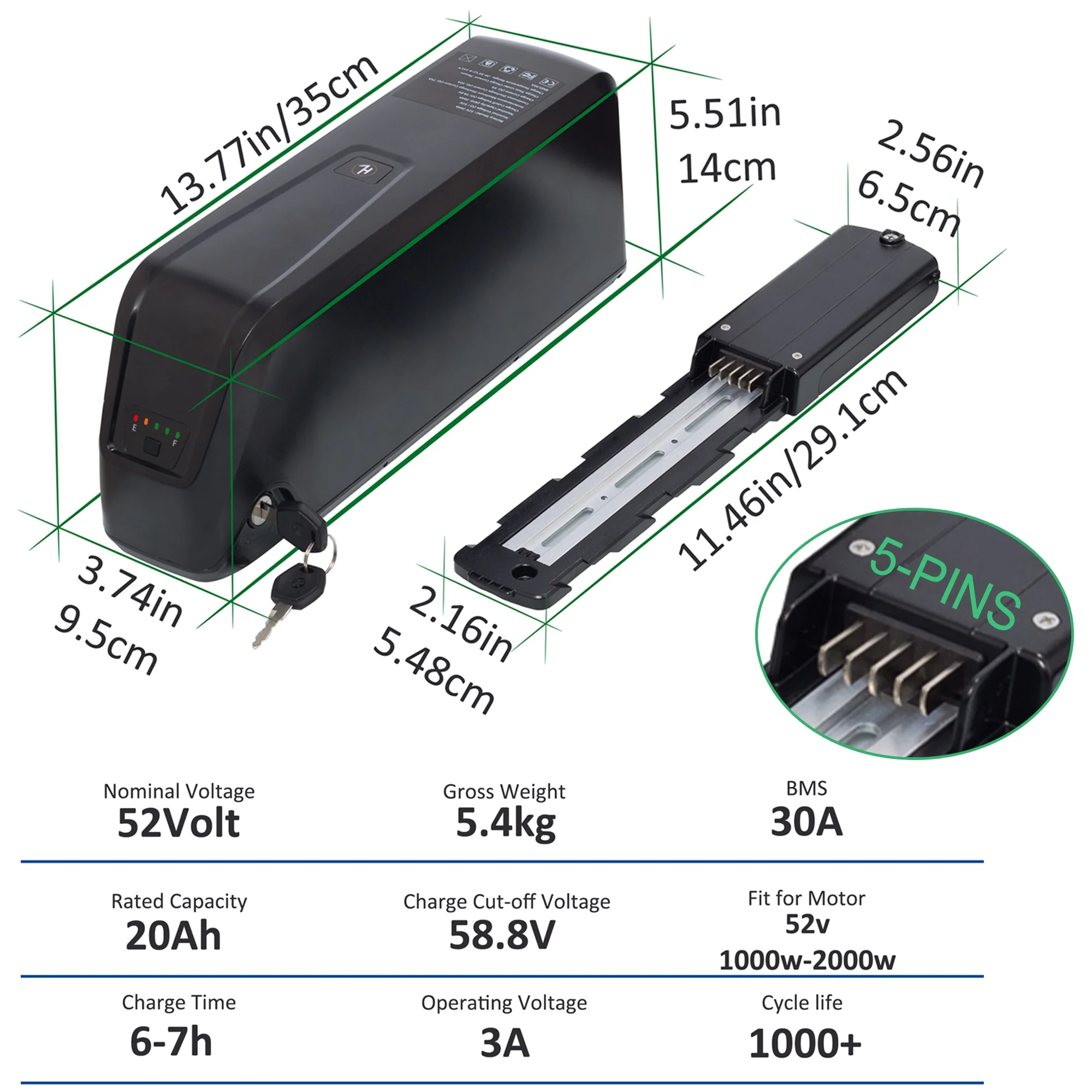 48V 20AH Ebike Battery with Charger 48V Lithium Battery Tricycle Battery for 750W-1500W Adult Electric Bike - Inhomebuy