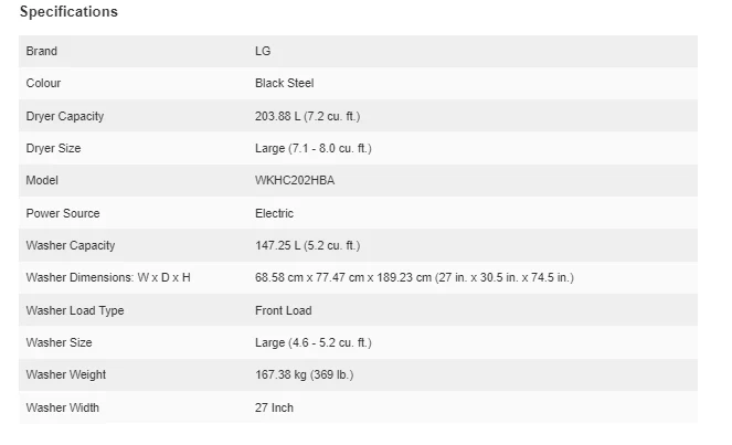 LG WashTower, Front Load 5.2 cu. ft. Washer and 7.2 cu. ft. Heat Pump Ventless Dryer - WKHC202HBA - Inhomebuy