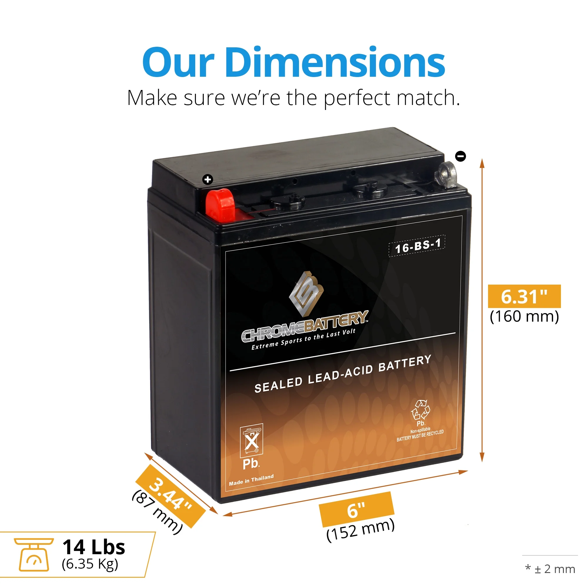 Chrome Battery YTX16-BS-1 (16-BS-1 12 Volt,14 Ah, 165 CCA) Motorcycle Battery for Suzuki 1400cc Vs1400gl Intruder Glp S83 1990 - Inhomebuy