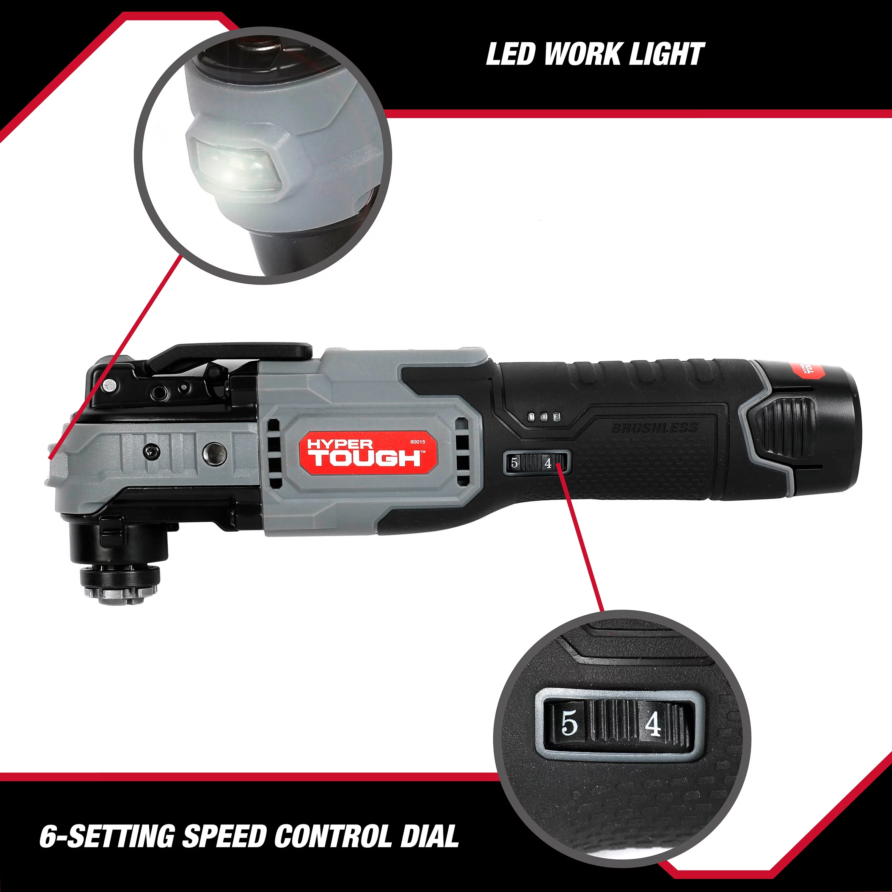 Hyper Tough 12V Max Lithium-Ion Brushless Oscillating Multi-Tool with 1.5Ah Battery and Charger, 80015 - Inhomebuy