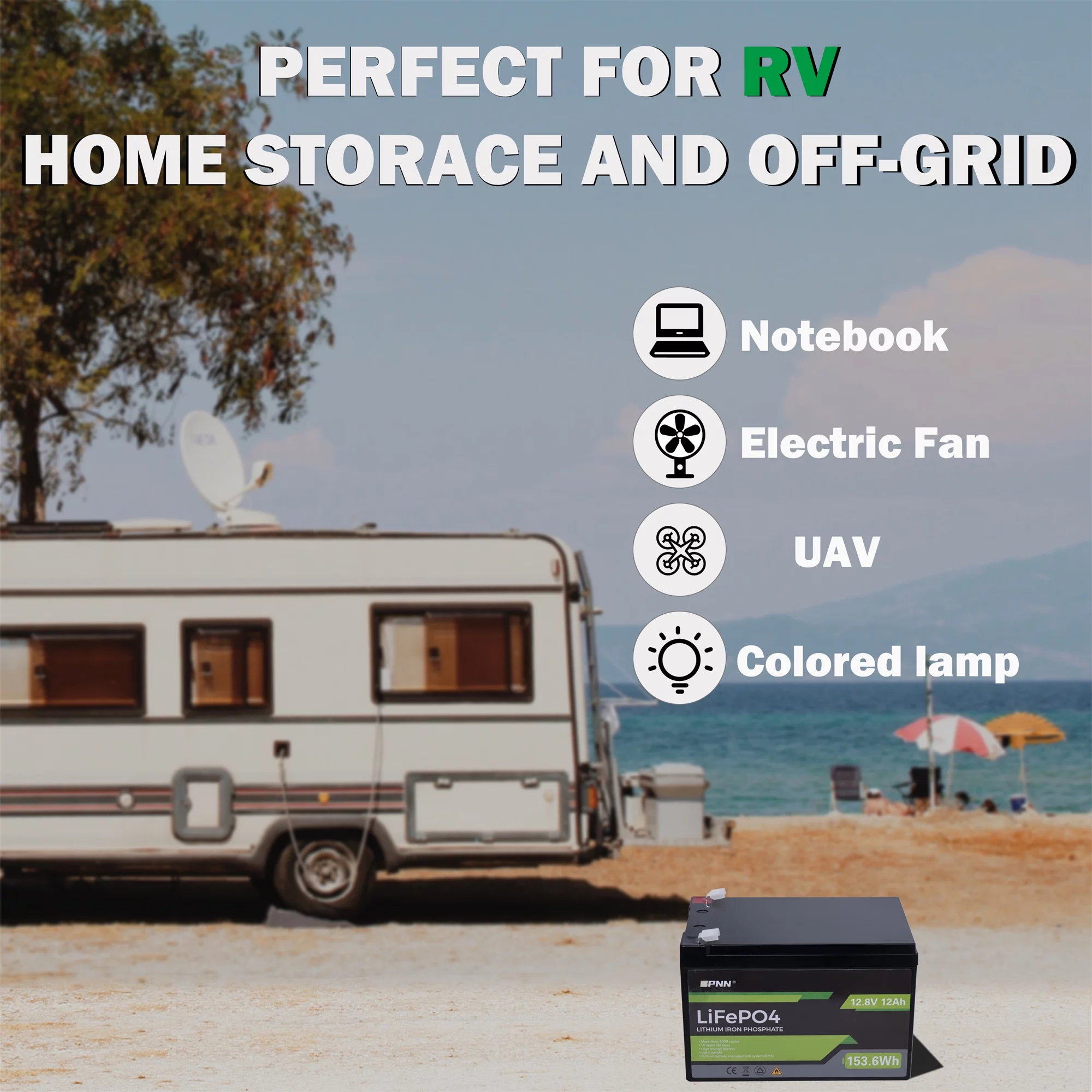 BPNN 12V 100Ah LiFePO4 Battery Long Cycles 12V Lithium Battery for RV Home Backup - Inhomebuy