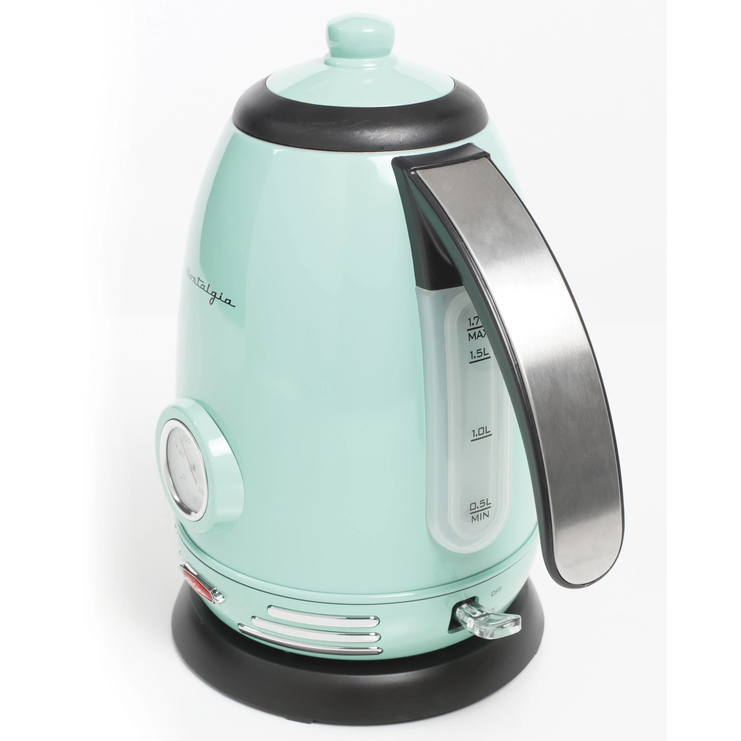 Retro 1.7-Liter Stainless Steel Electric Water Kettle with Strix Thermostat, Aqua - Inhomebuy