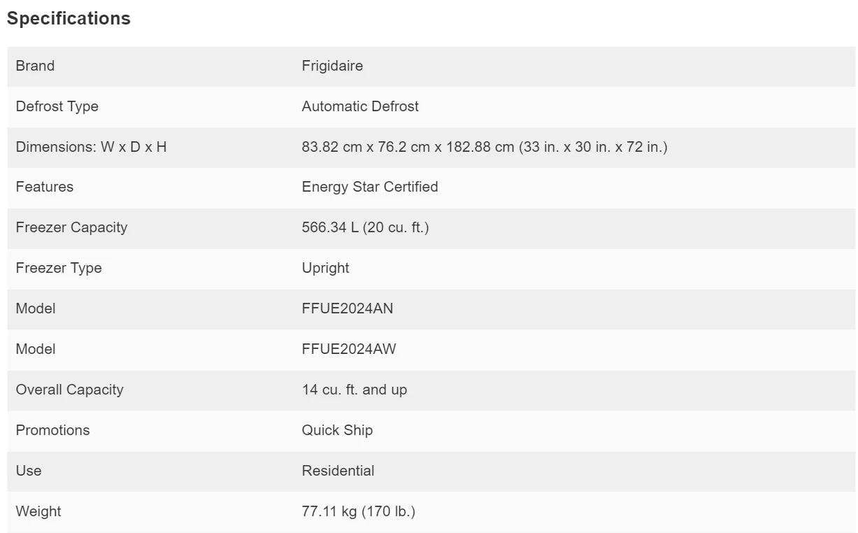 Frigidaire 20 cu ft. Upright Freezer with Auto-Close Doors - FFUE2024AW - Inhomebuy