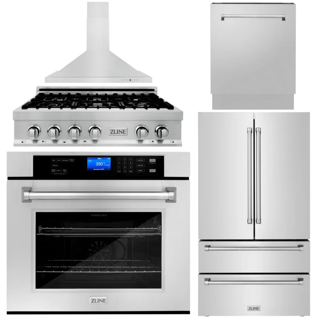 ZLINE 5-Piece Appliance Package - 36 In. Gas Rangetop, Range Hood, Refrigerator, Dishwasher and Wall Oven in Stainless Steel, 5KPR-RTRH36-AWSDWV - Inhomebuy