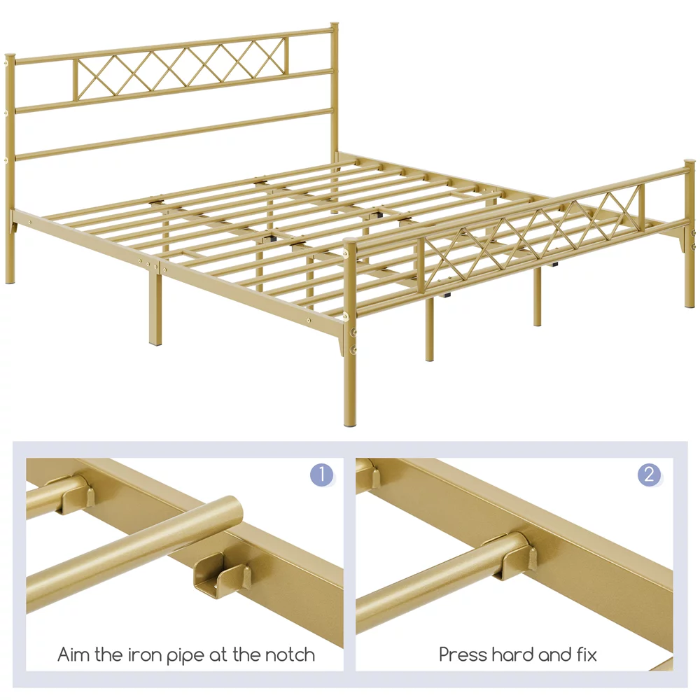 Yaheetech Metal Platform Bed Frame with Headboard and Footboard, Queen Size, Black - Inhomebuy