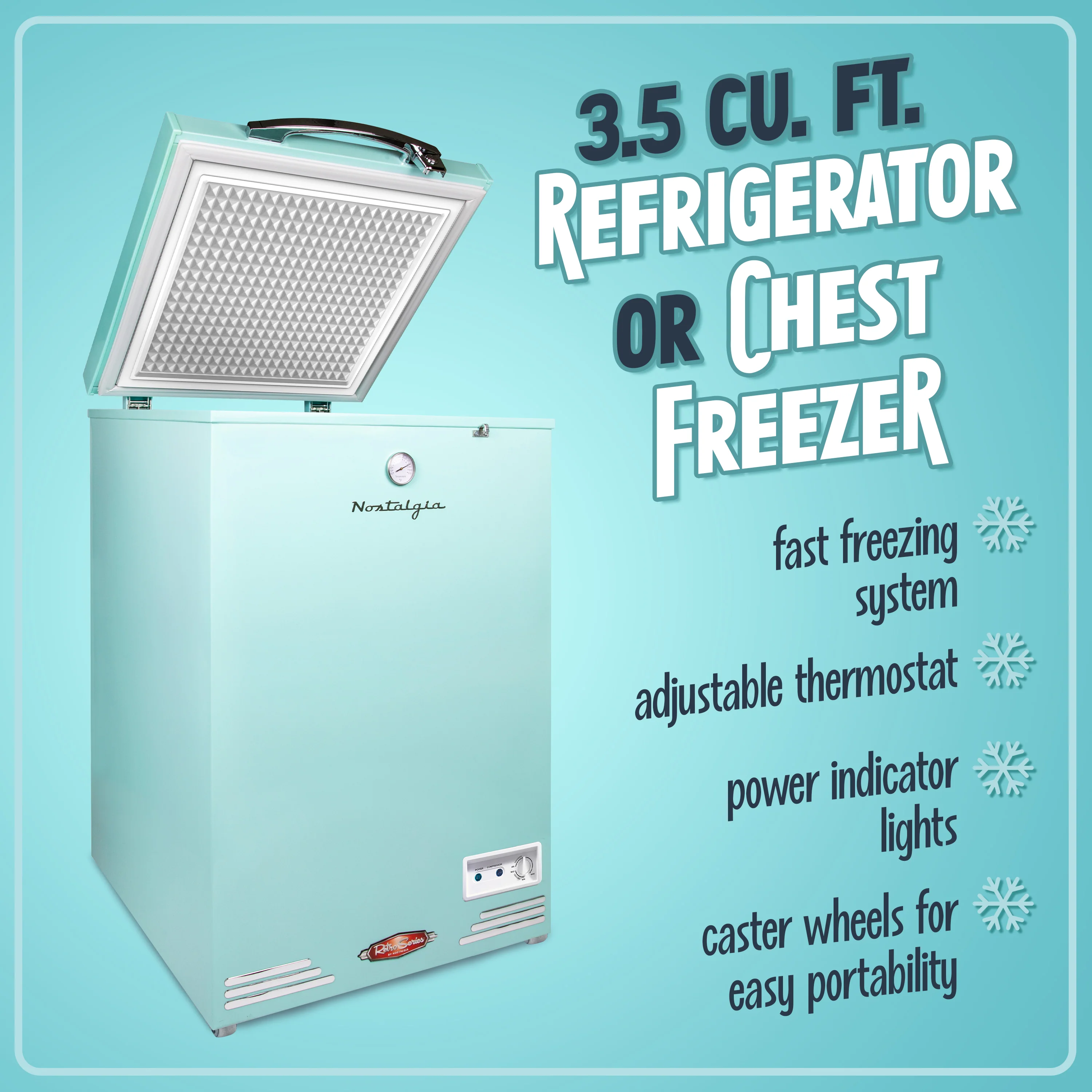 Classic Retro 3.5 Cu.Ft. Refrigerator & Chest Freezer, Aqua - Inhomebuy
