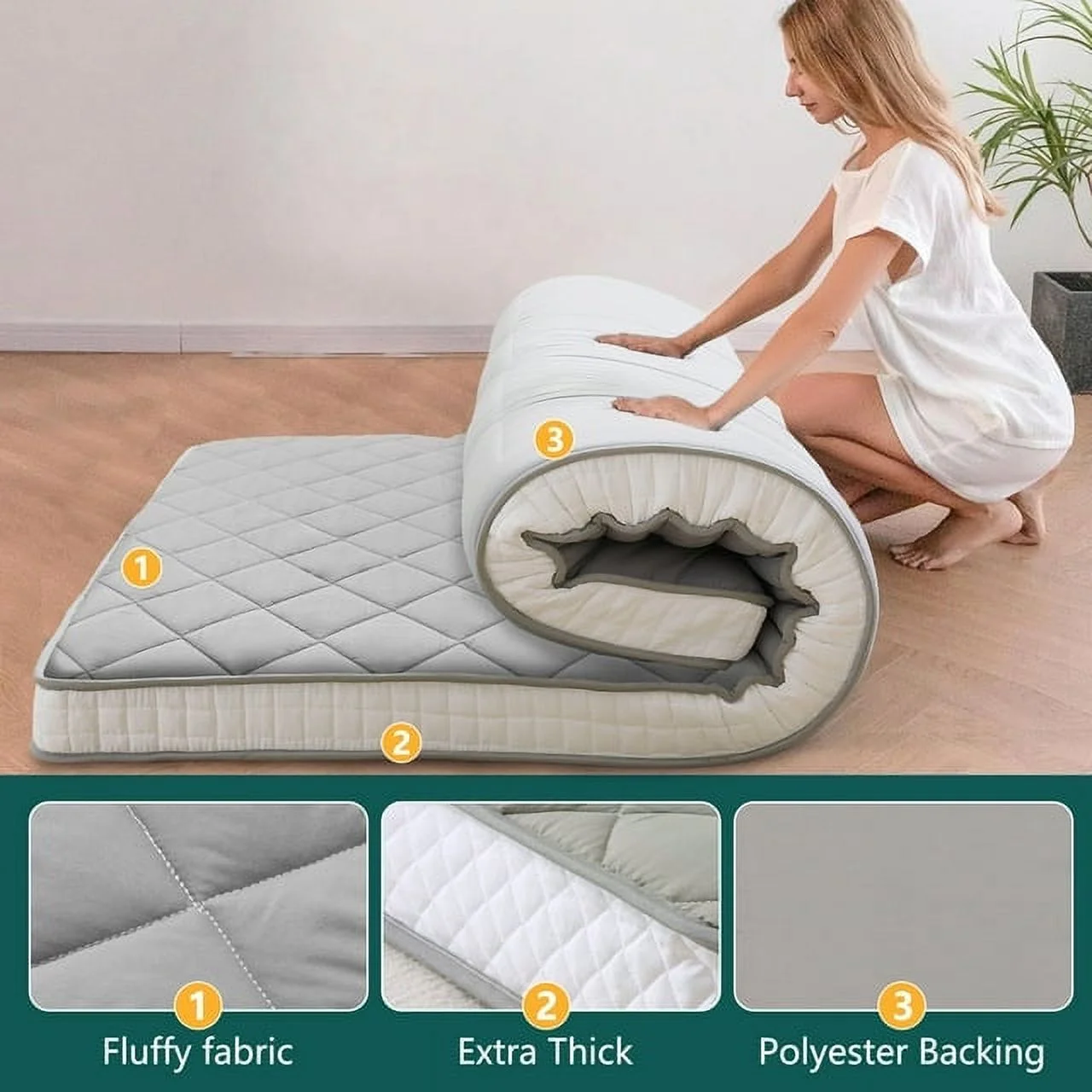 ABORON Japanese Floor Mattress, Upgraded Reversible Winter Futon Mattress Foam Mattress, 4