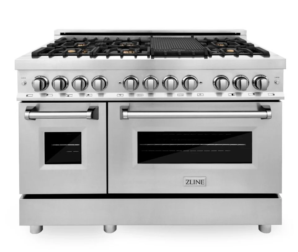 ZLINE 48 in. Professional Gas Burner, Electric Oven Range in Stainless Steel with Brass Burners, RA-BR-48 - Inhomebuy