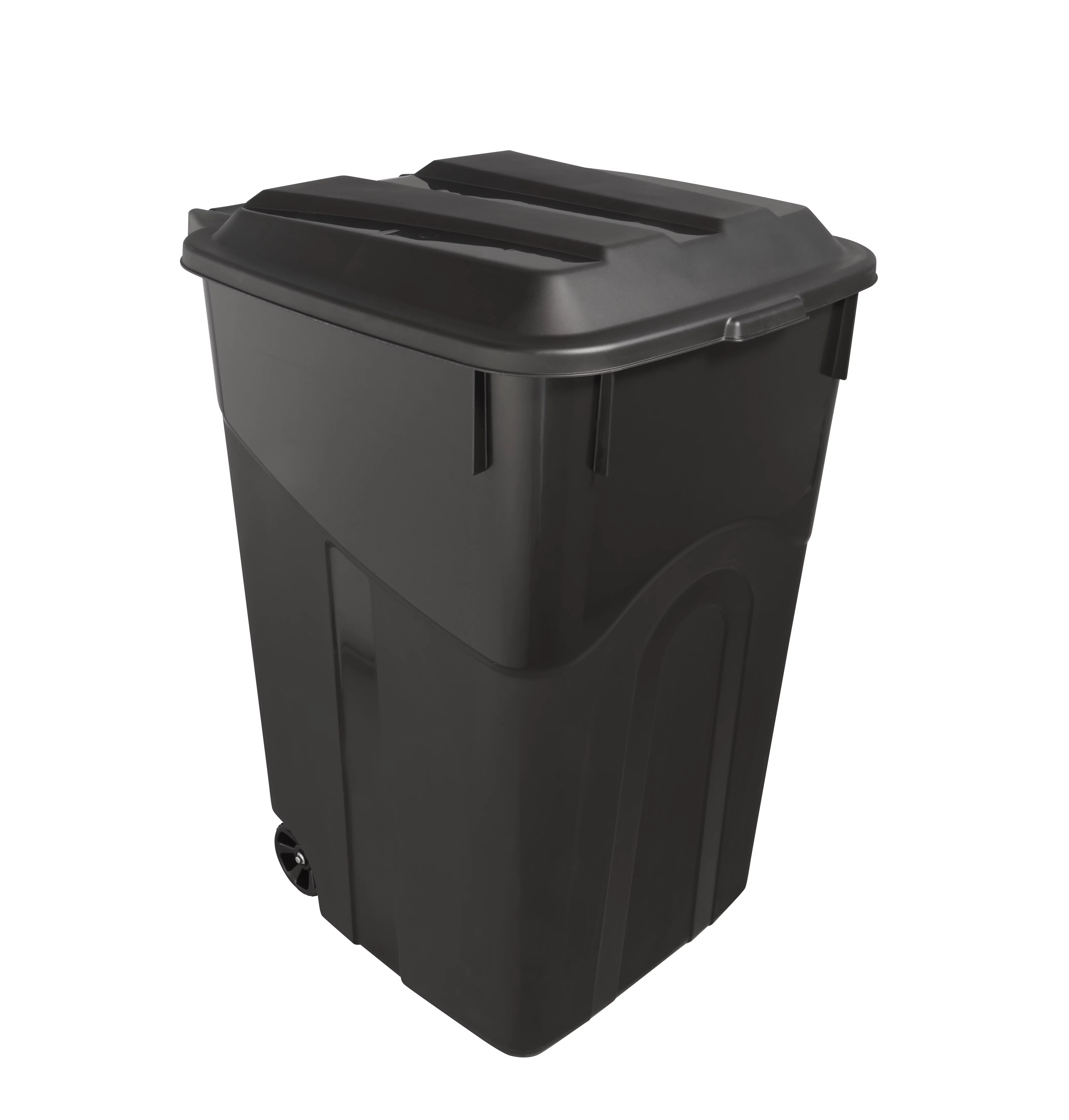 Hyper Tough 45 Gallon Wheeled Heavy Duty Plastic Garbage Can, Attached Lid, Black - Inhomebuy