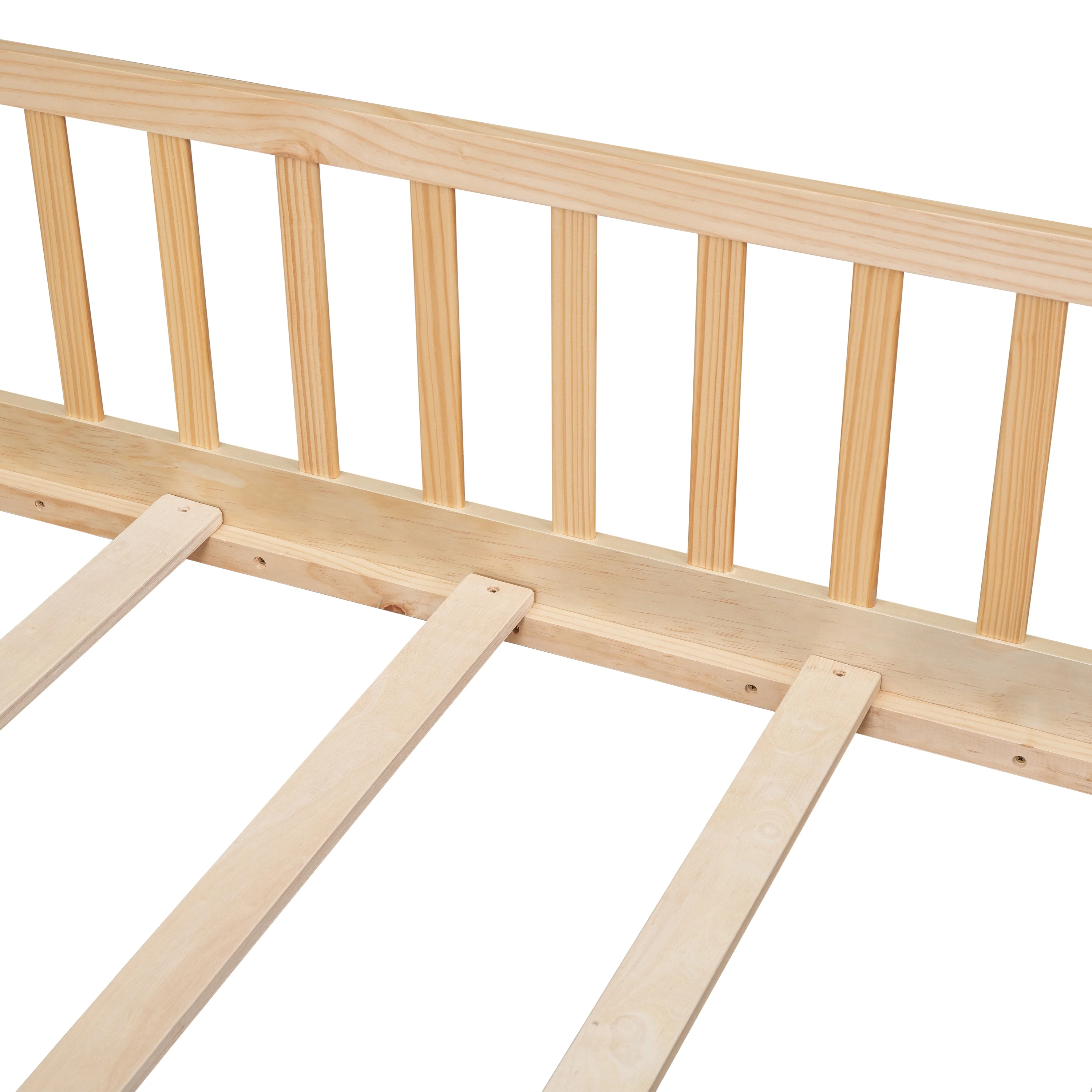 uhomepro Kids Toddler Bed with Fence and Door, Full Size Platform Bed Floor Bed, Wood Bed Frame No Box Spring Needed, Gray - Inhomebuy