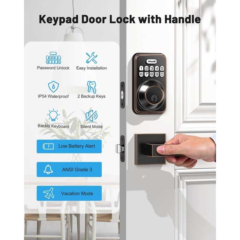 Zowill Keyless Entry Door Lock with 2 Handles Electronic Keypad Deadbolt - Inhomebuy