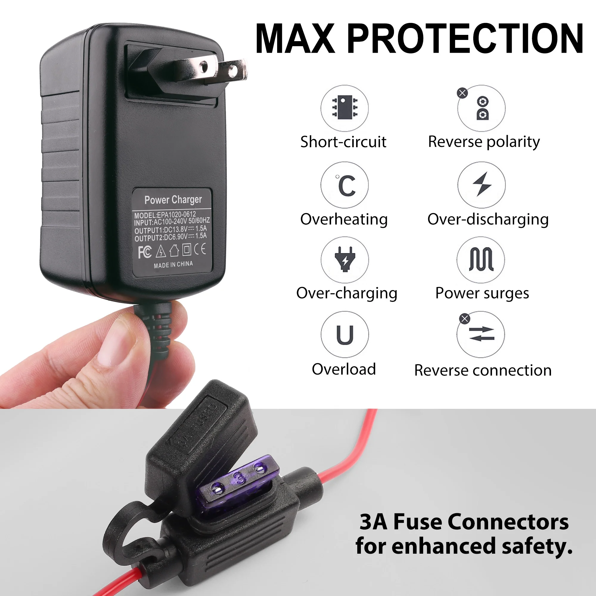 LotFancy Battery Trickle Charger Automatic 6V 12V 1.5A, Charger Universal Power Battery Maintainer - Inhomebuy