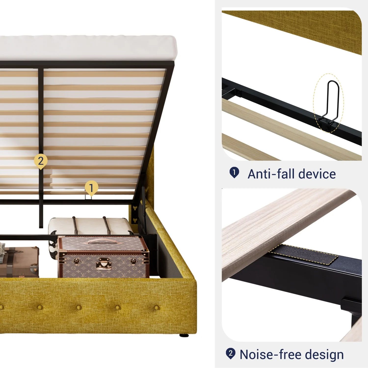 Allewie Queen Size Lift Up Platform Storage Bed Frame with Pannel Wingback Headboard, Light Beige - Inhomebuy