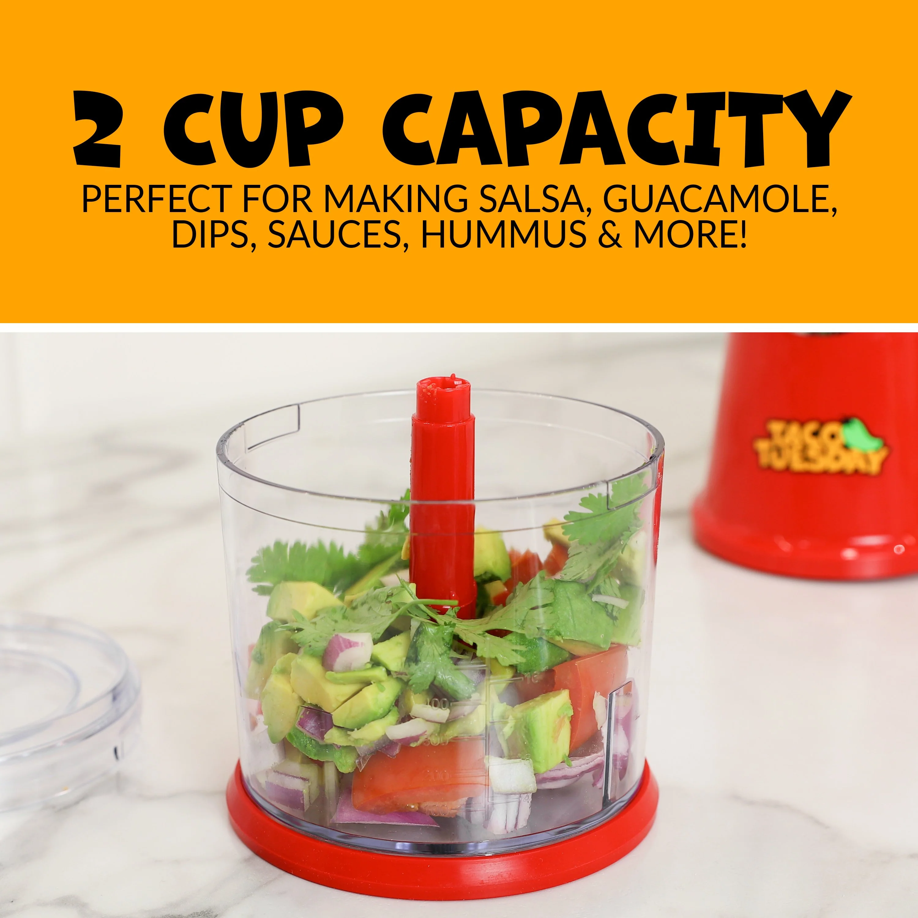Taco Tuesday 2-Speed Salsa & Guacamole Chopper, 2 Cup Capacity - Inhomebuy