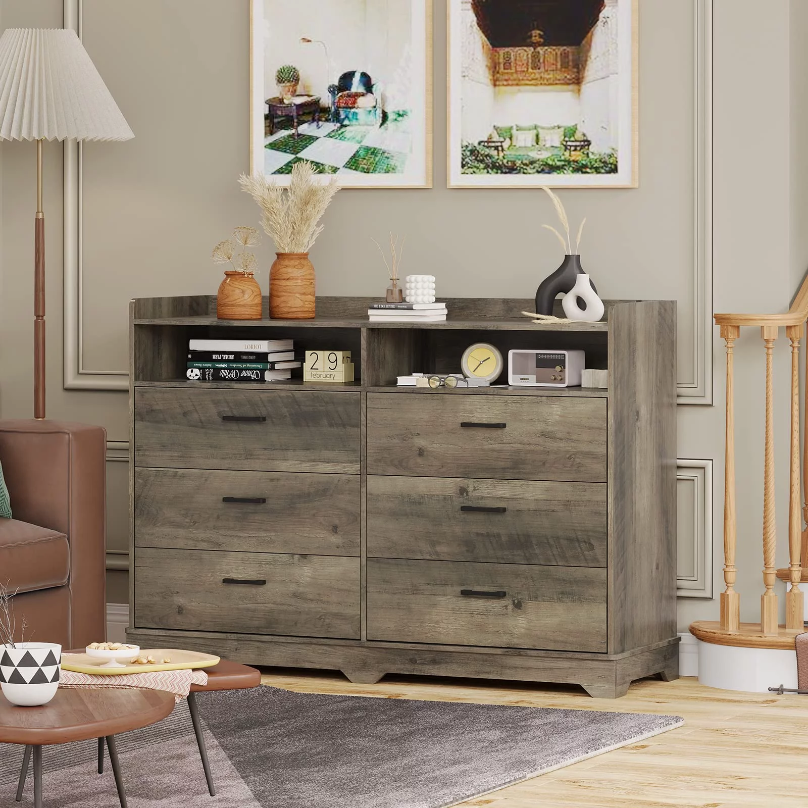 AOGLLATI Black 6 Drawers Dresser, Modern Storage Tower Dressers & Chests of Drawers and Open Cubby, Large Clothing Organizer for Bedroom - Inhomebuy