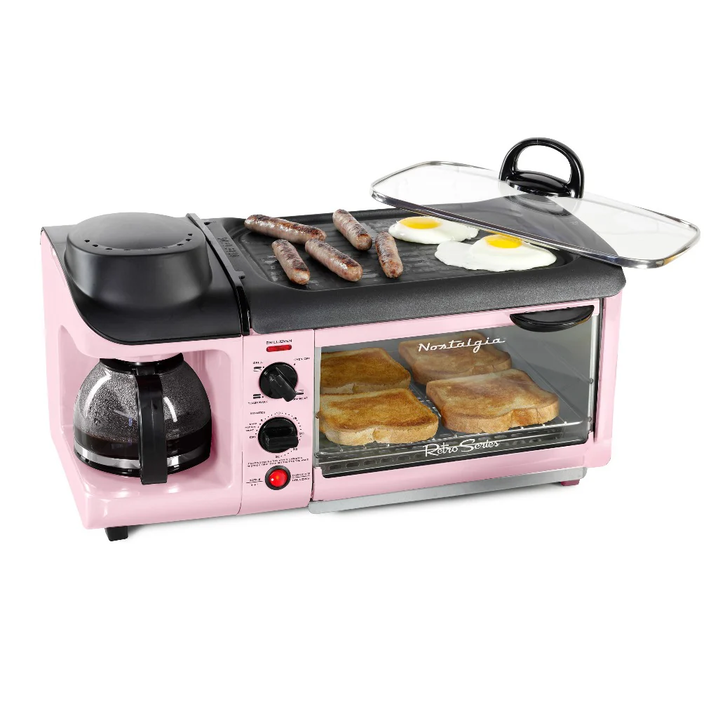 Retro 3-in-1 Family Size Breakfast Station, Pink - Inhomebuy