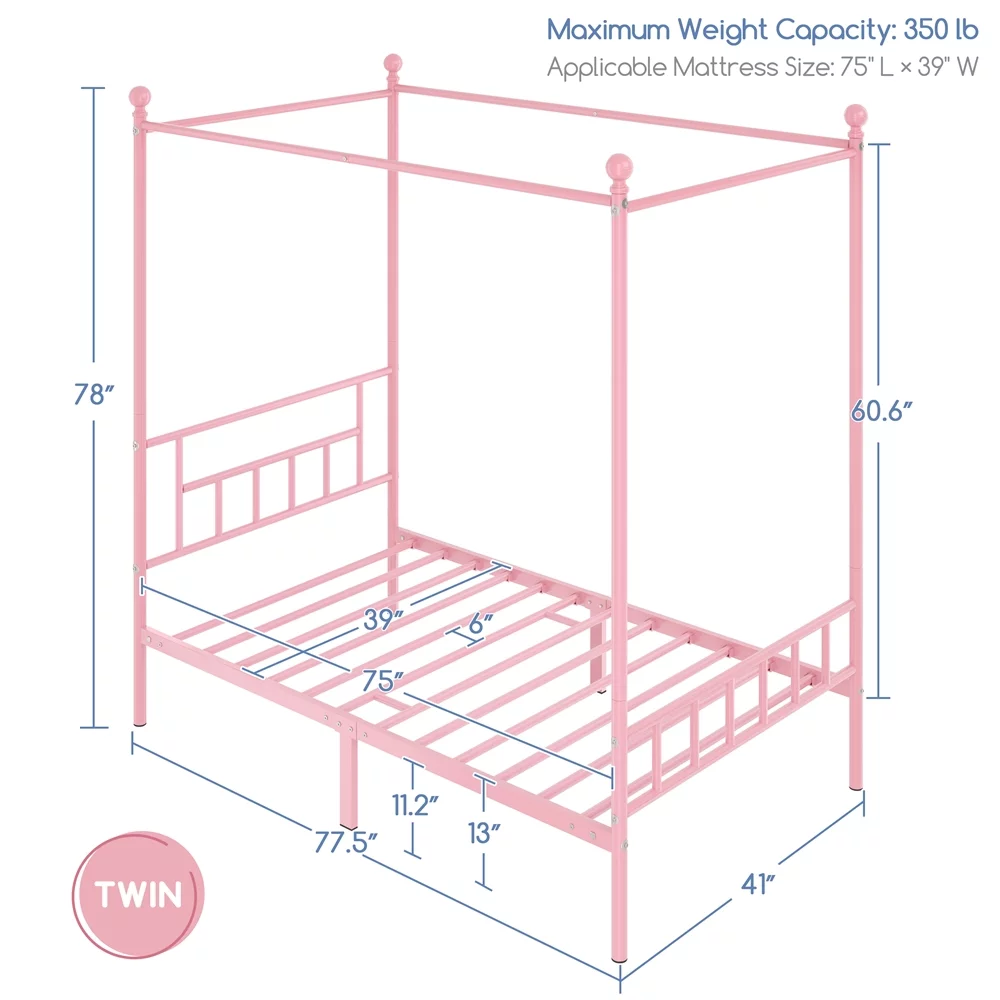 Topeakmart Metal Bed Frame Four-Poster Canopied with Headboard & Footboard, Queen, Black - Inhomebuy