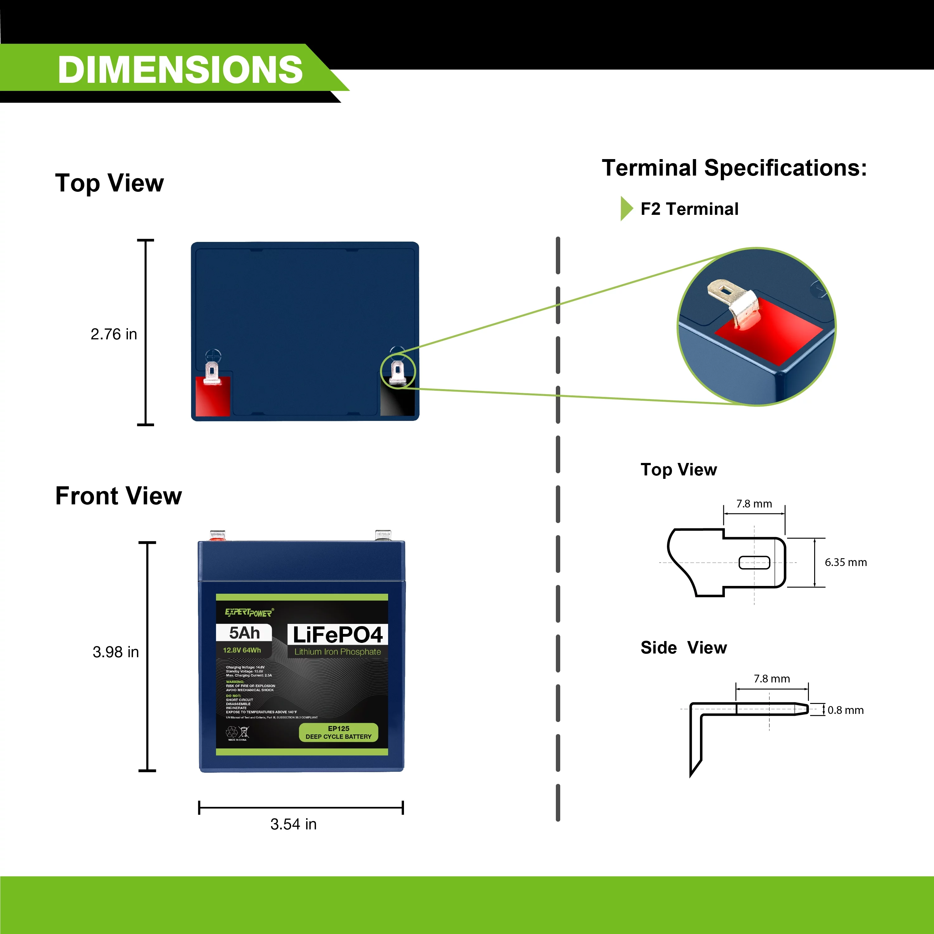 ExpertPower 12V 5Ah Lithium LiFePO4 Deep Cycle Rechargeable Battery | 2500-7000 Life Cycles & 10-Year Lifetime | Built-in BMS - Inhomebuy