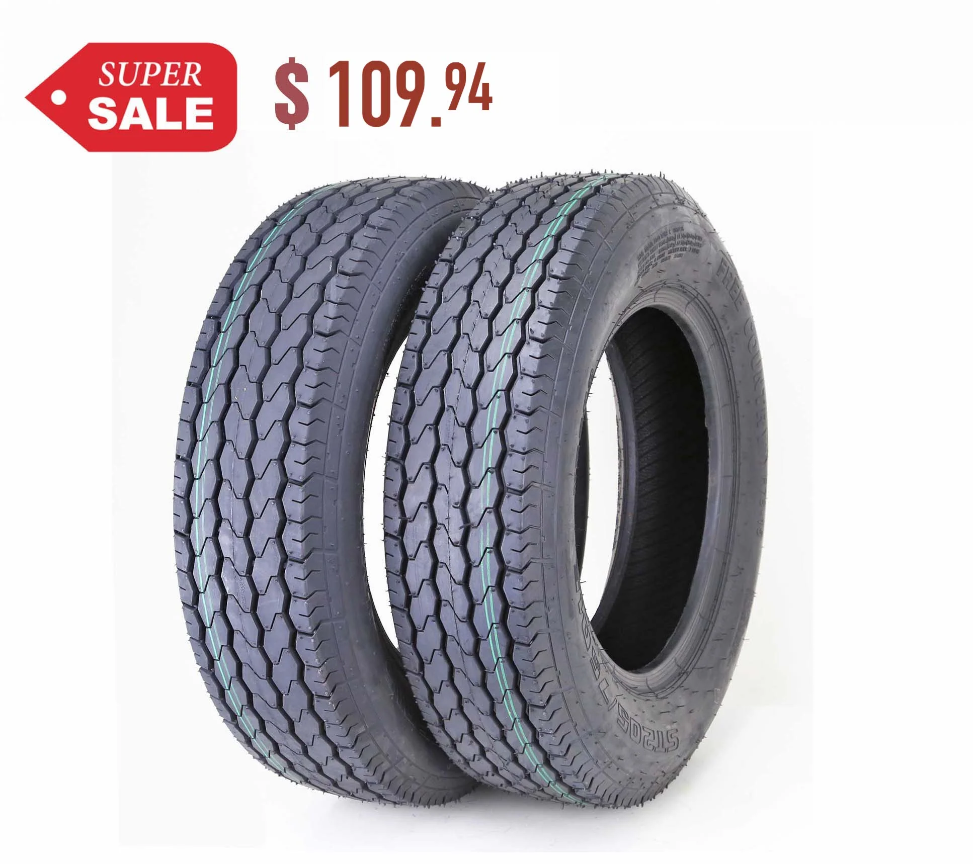 Free Country Trailer Tires ST 205/75D15 6 Ply Rated Load Range C - 11057, Set 2 - Inhomebuy
