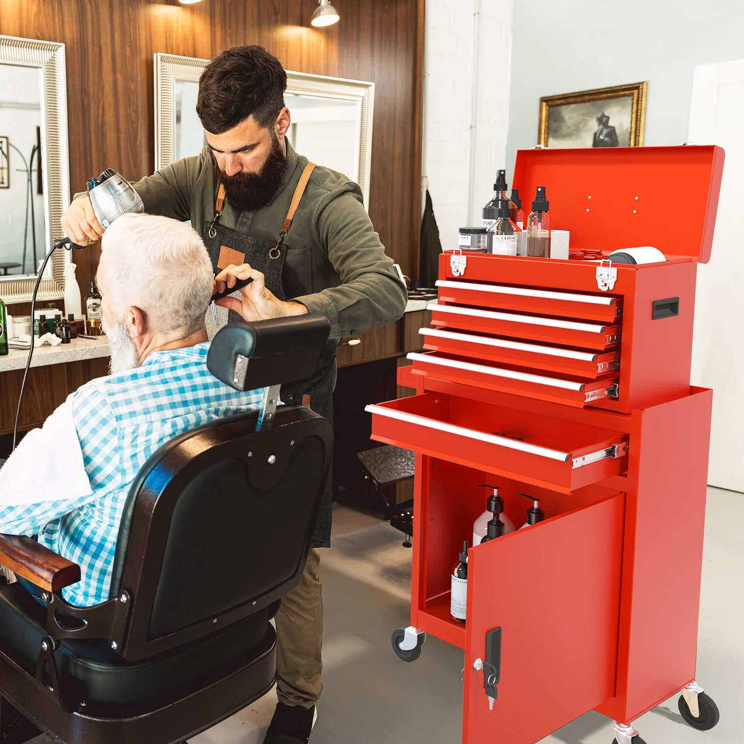 5 Drawer Mechanic Tool Chest with Wheels Heavy Duty Rolling Tool Box Cabinet Keyed Locking System Toolbox Organizer for Workshop Darkblue - Inhomebuy