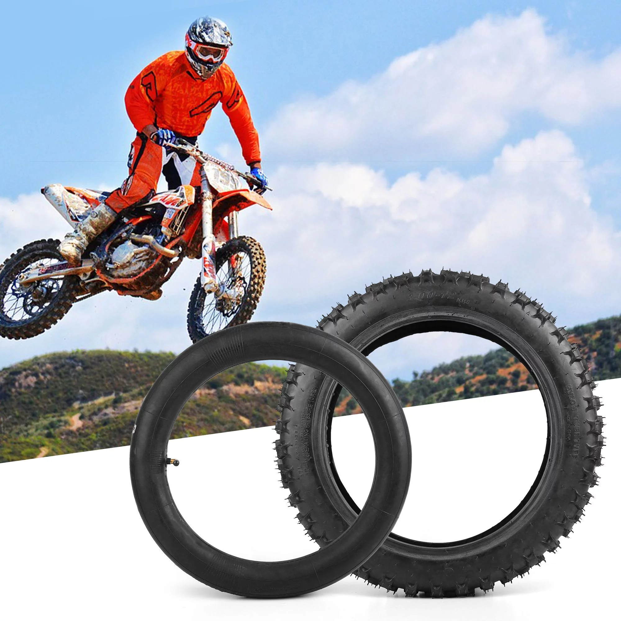 LotFancy 3.00-12 Dirt Bike Tire and Inner Tube Set, 80/100-12 Knobby Tire, TR87 Valve Stem - Inhomebuy