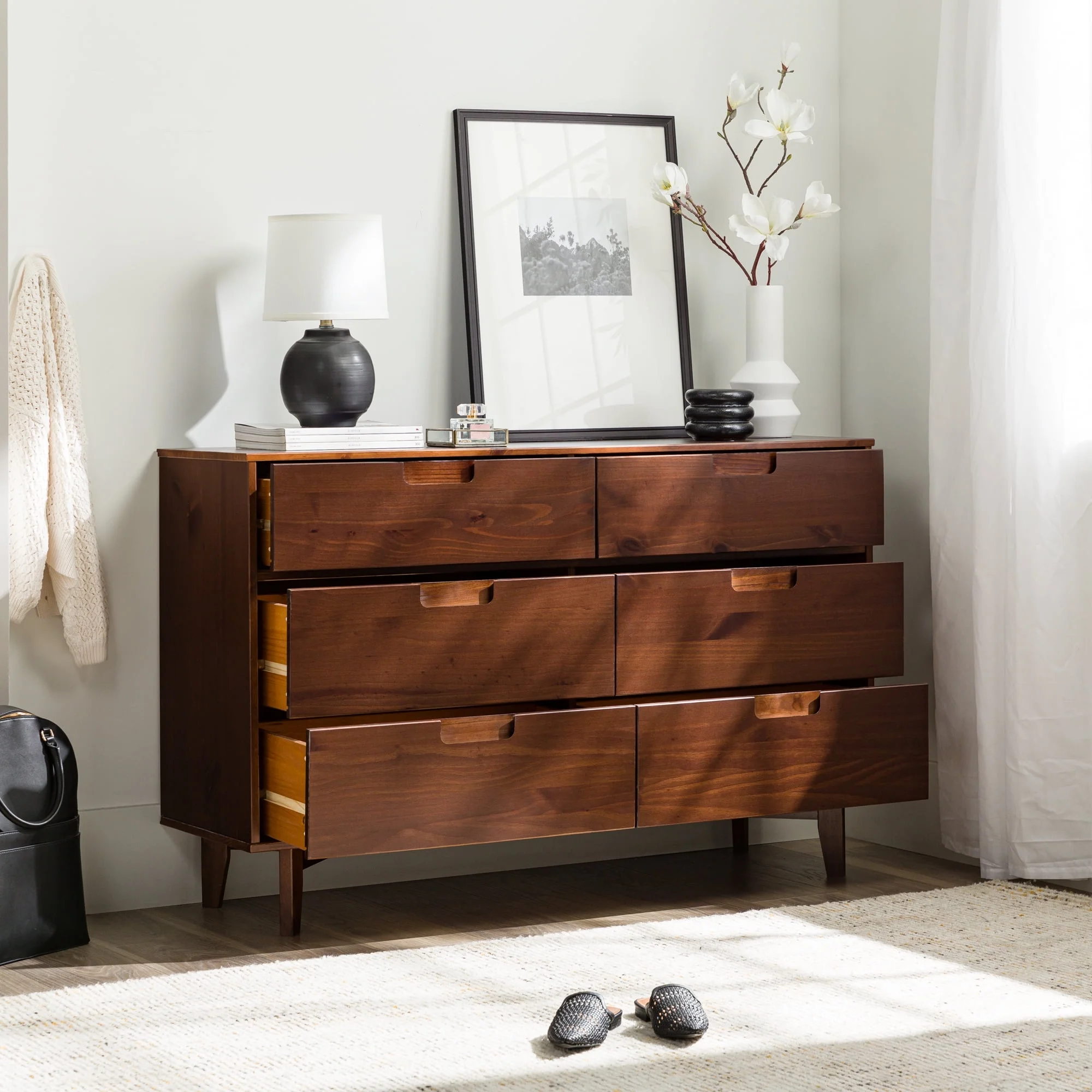 Walker Edison Sonoma 6-Drawer Solid Wood Caramel Dresser - Inhomebuy