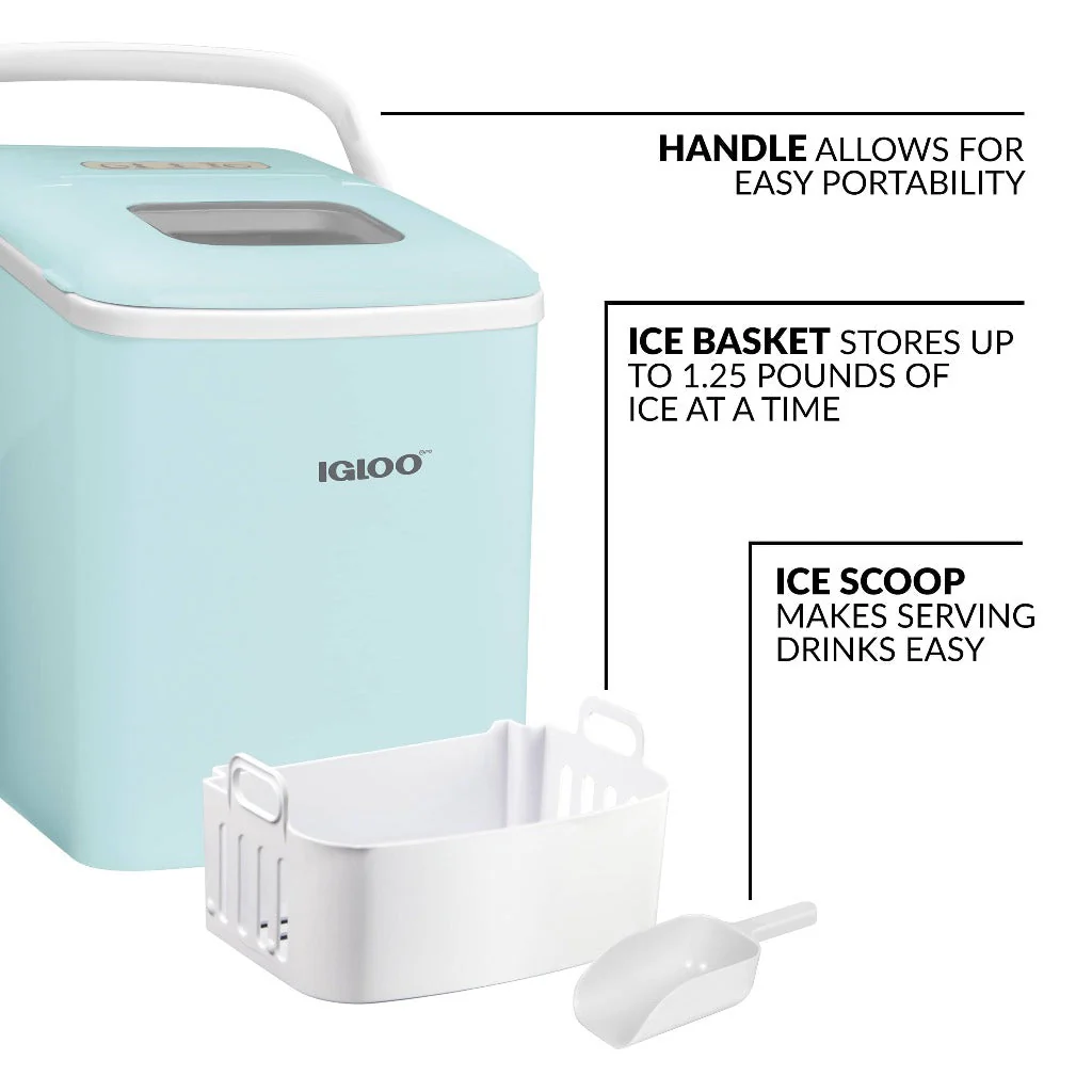 IGLOO® 26-Pound Automatic Self-Cleaning Portable Countertop Ice Maker Machine With Handle, Aqua - Inhomebuy