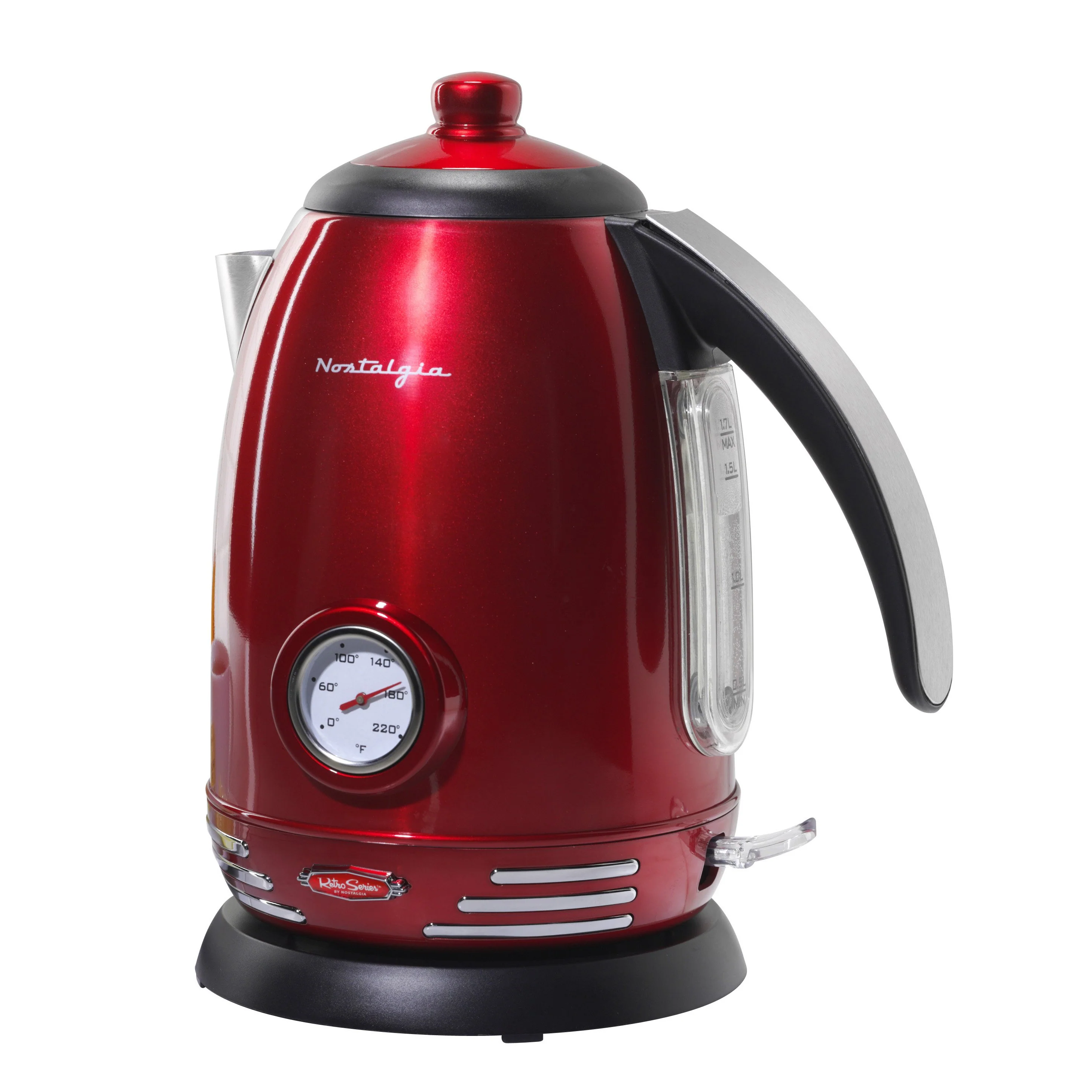 Retro 1.7-Liter Stainless Steel Electric Water Kettle with Strix Thermostat, Retro Red - Inhomebuy