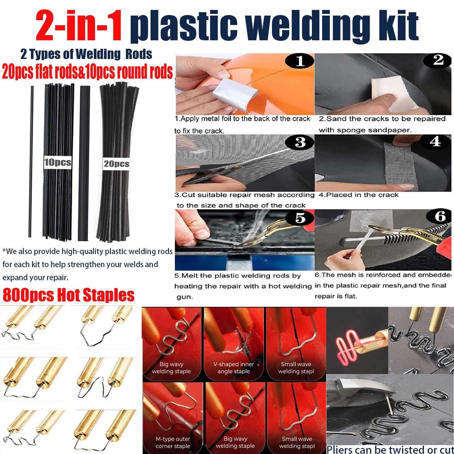 Upgraded 150W Plastic Welder Bumper Repair Kit,2-in-1 Plastic Welding Kit 800PCS Hot Staples & 30pcs Plastic Welding Rods,Hot Stapler Plastic Repair - Inhomebuy