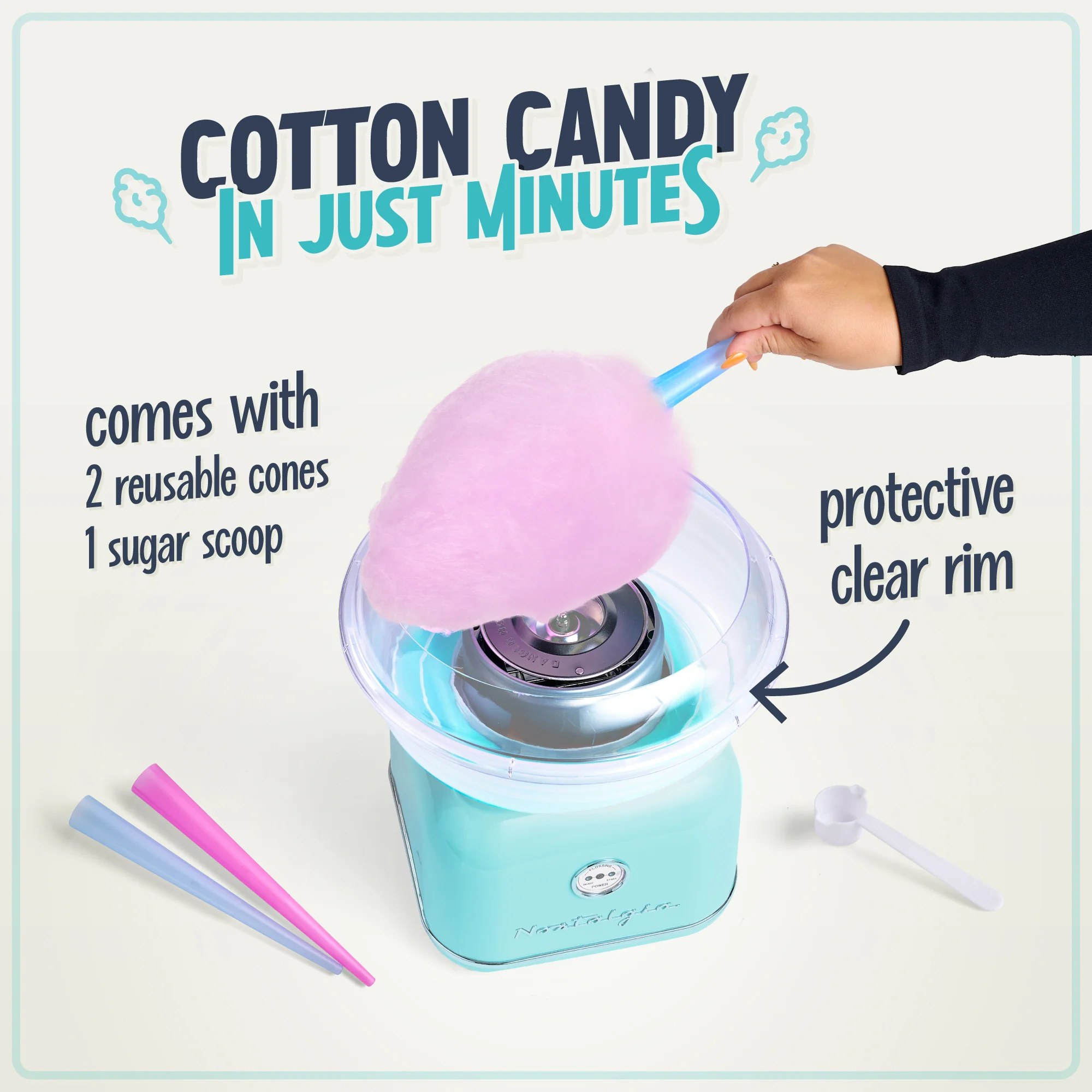 Classic Retro Hard & Sugar-Free Candy Cotton Candy Maker, Aqua - Inhomebuy