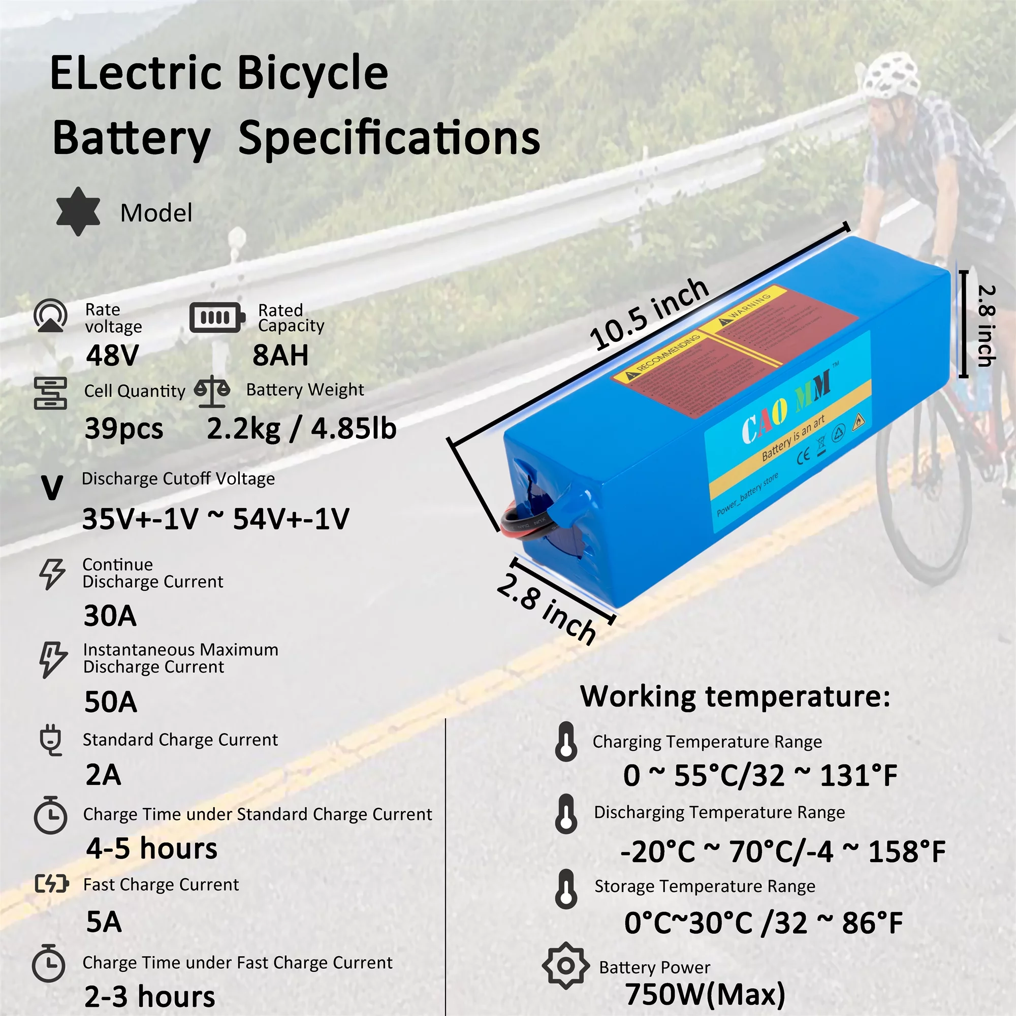 48V 14Ah Lithium Battery Without Charger T-Plug 30A BMS for 1000W Electric Bike - Inhomebuy
