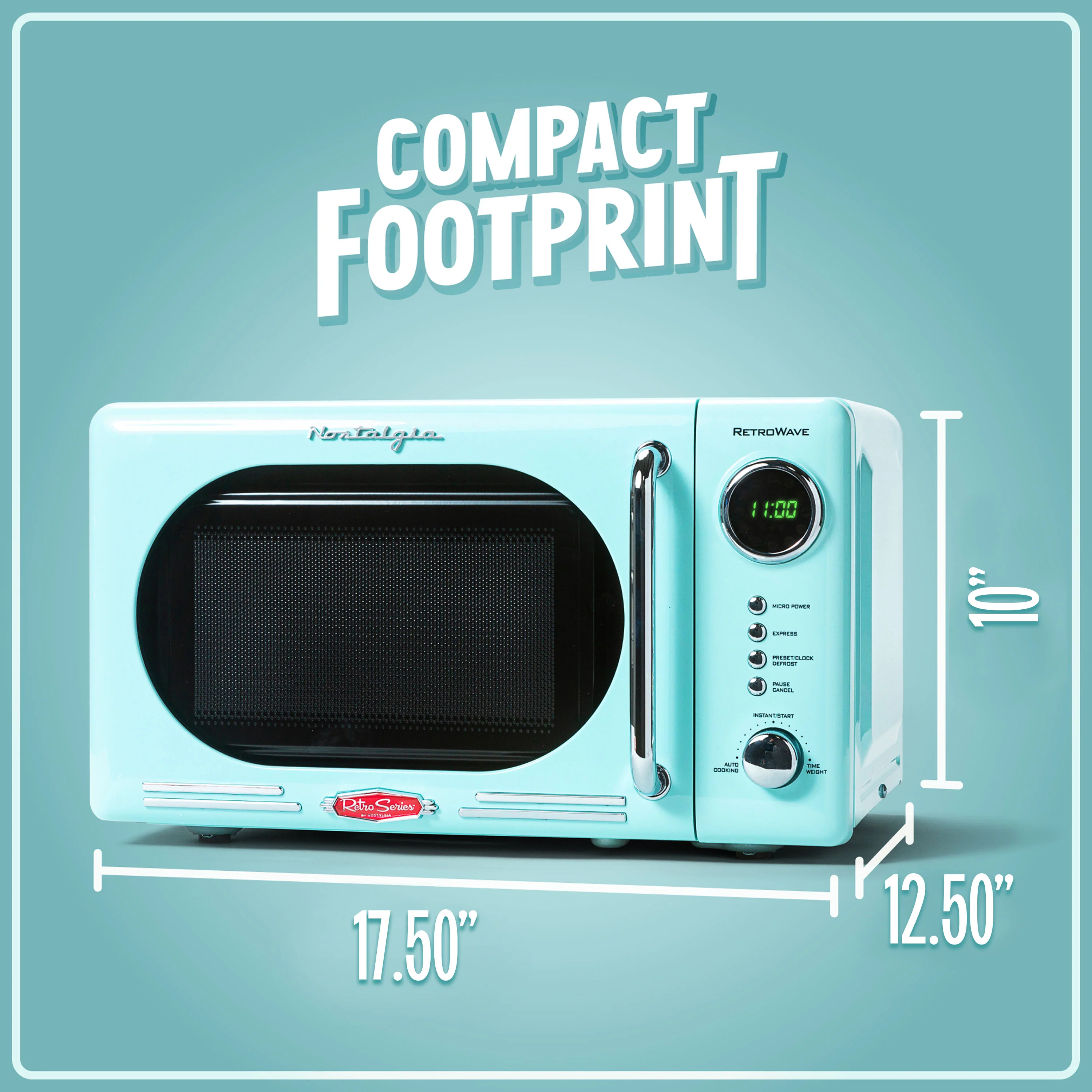 Retro 0.7 Cubic Foot 700-Watt Countertop Microwave Oven - Aqua - Inhomebuy
