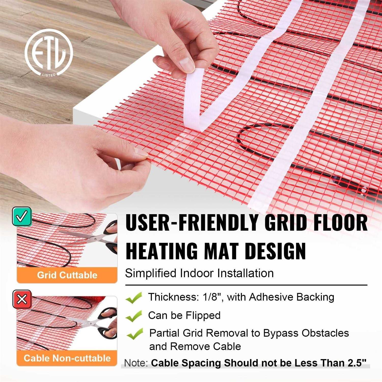 VEVOR Floor Heating Mat Electric Radiant In-Floor Heated Warm System with Digital Floor Sensing Thermostat - Inhomebuy