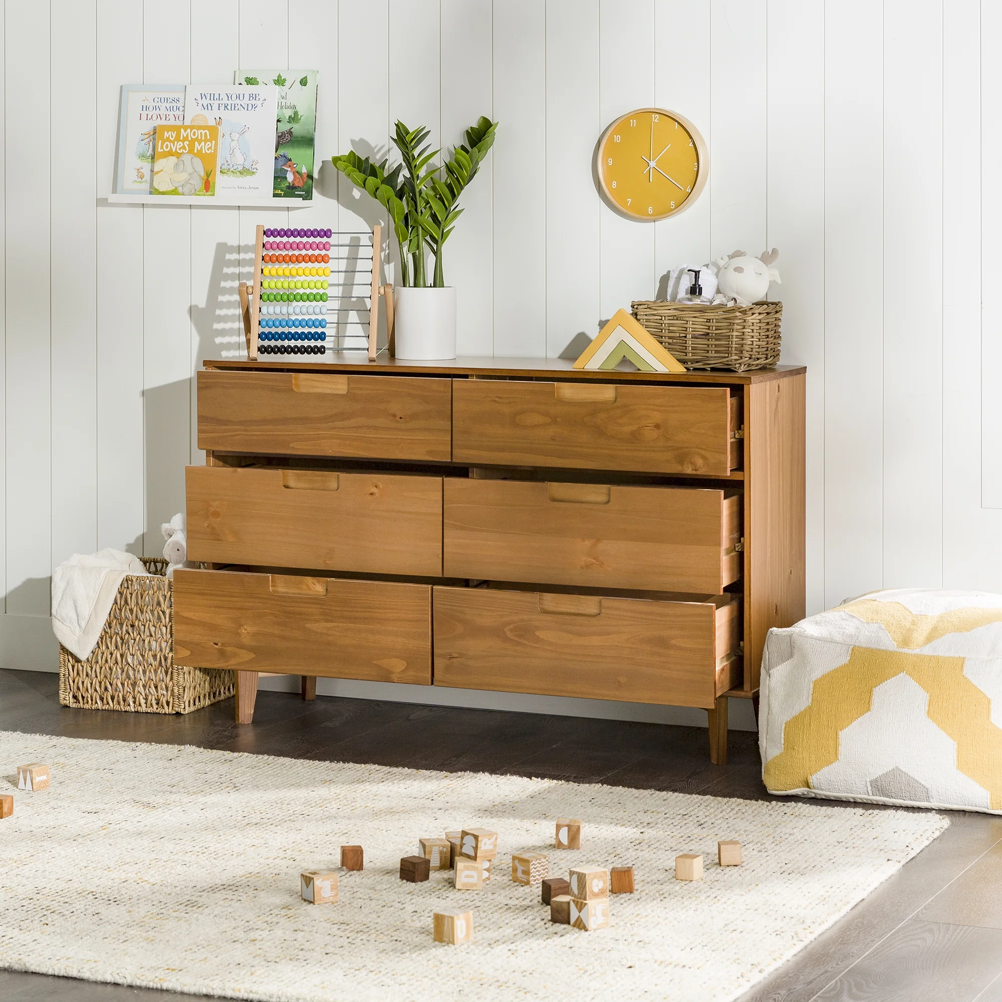 Walker Edison Sonoma 6-Drawer Solid Wood Caramel Dresser - Inhomebuy