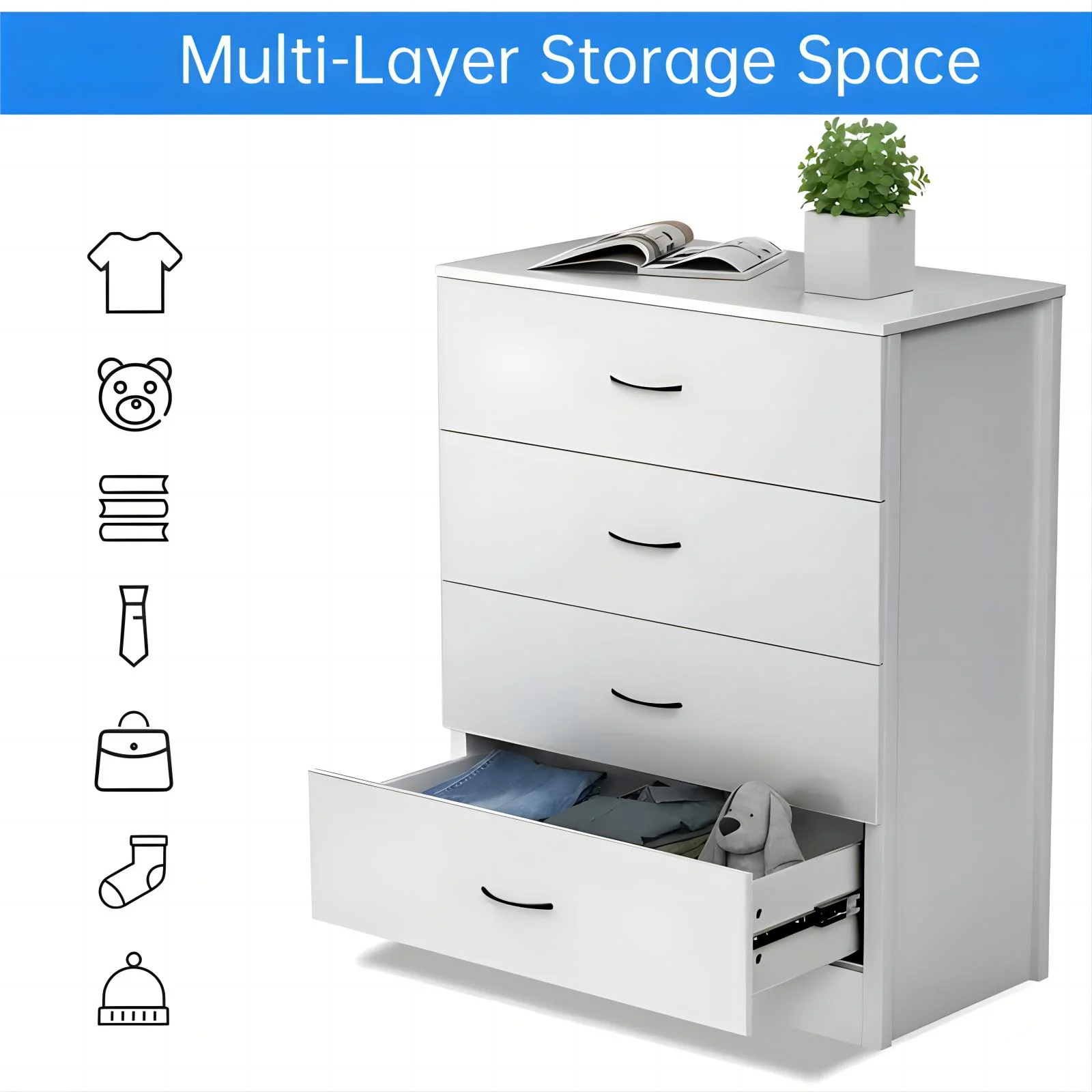 Vebreda 4 Drawer Wood Dressers for Bedroom, Modern Storage Cabinet Dresser, Light Gray - Inhomebuy